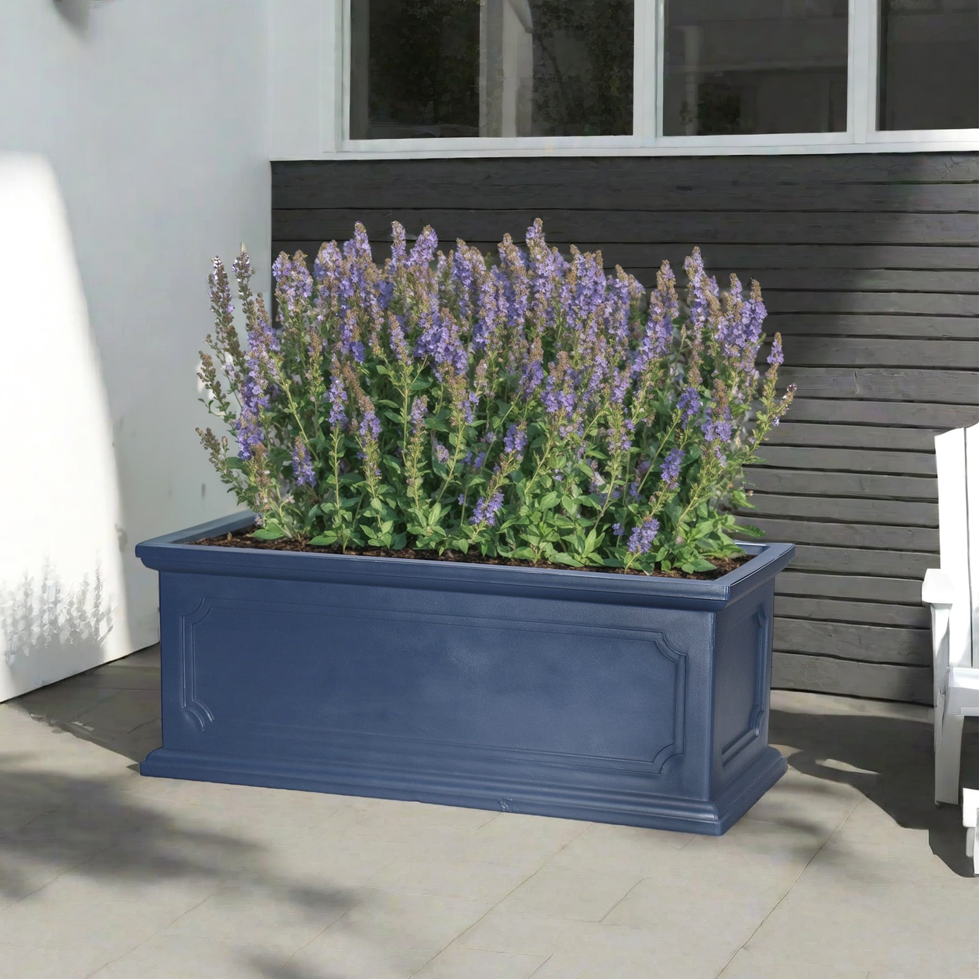 slide 2 of 6, allen + roth Rectangle 8.58-in W x 20.59-in L Blue Resin Indoor/Outdoor Self Watering Planter, 1 ct