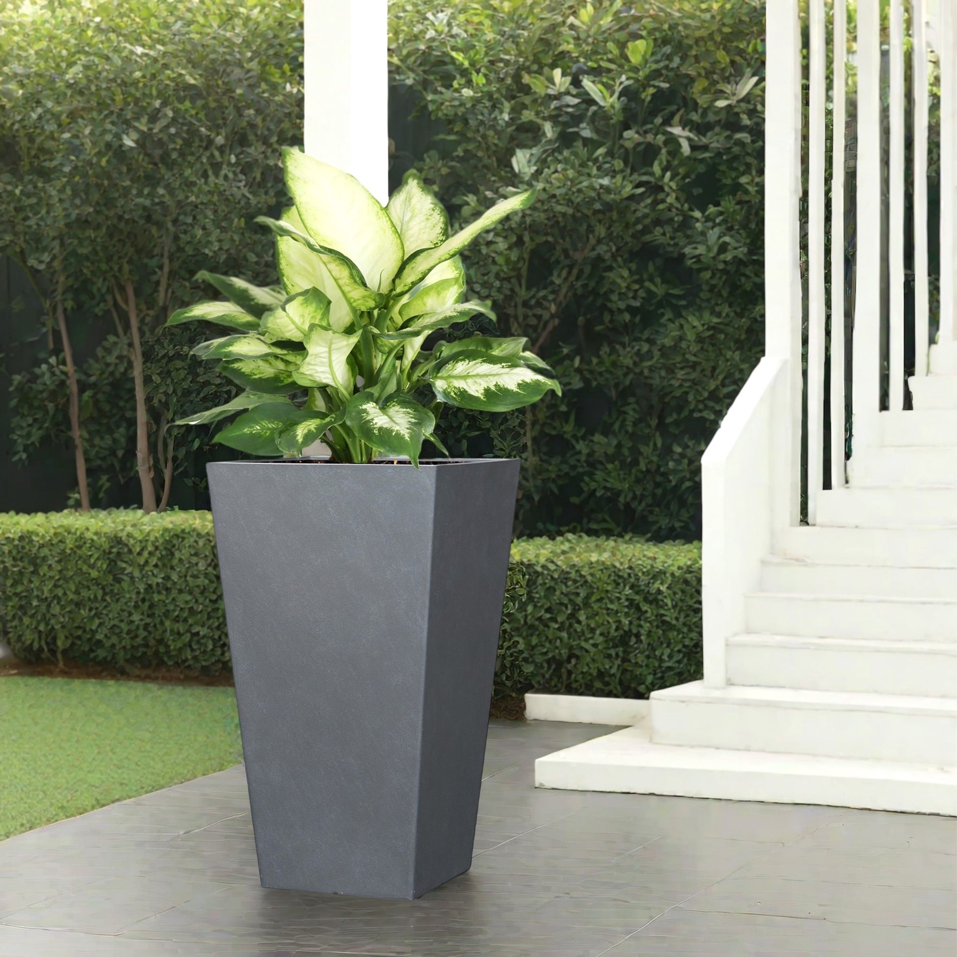 slide 2 of 6, allen + roth Square 11.3-in W x 11.3-in L Gray Resin Indoor/Outdoor Planter, 1 ct