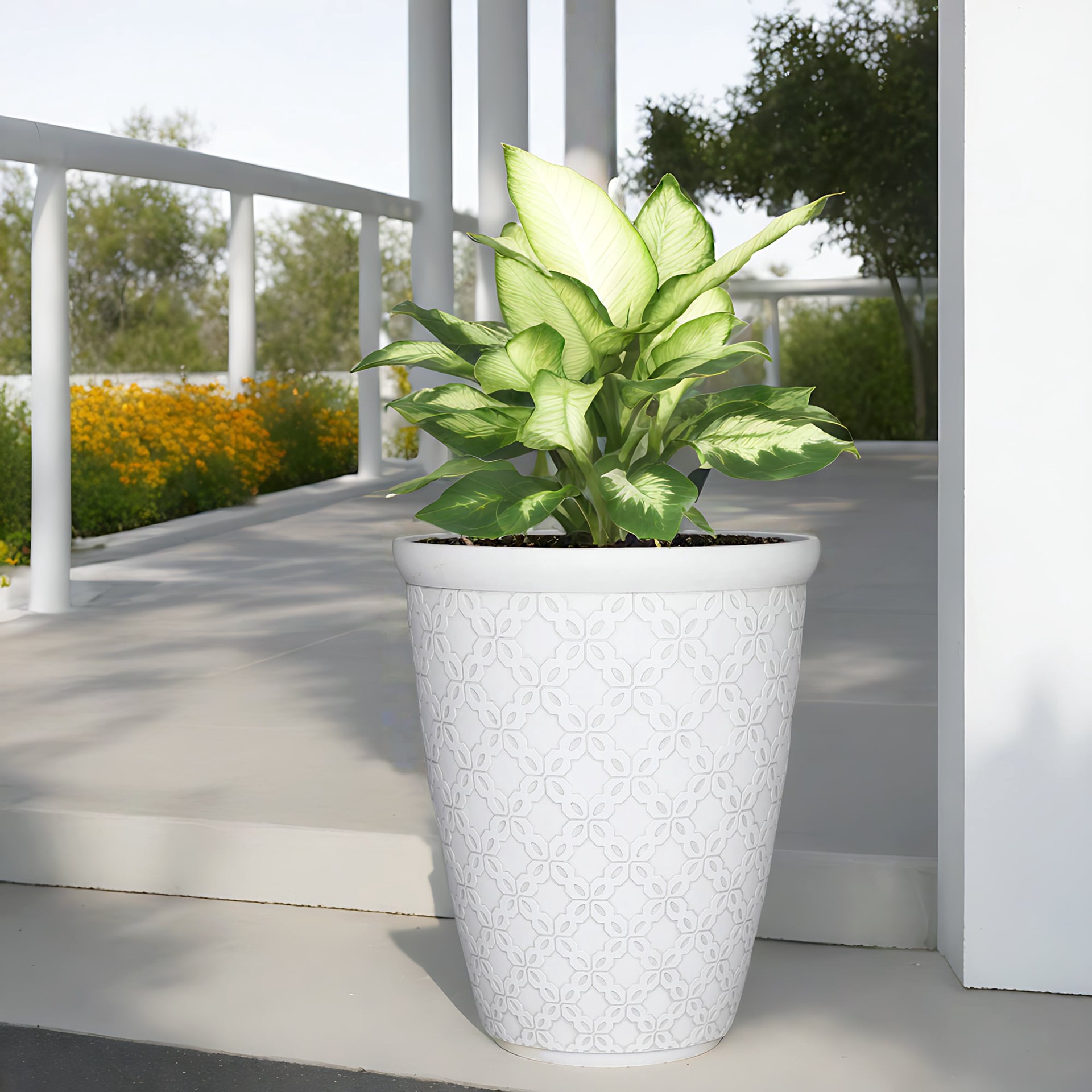 slide 2 of 6, allen + roth 14.96-in W x 14.96-in L White Resin Indoor/Outdoor Planter, 1 ct