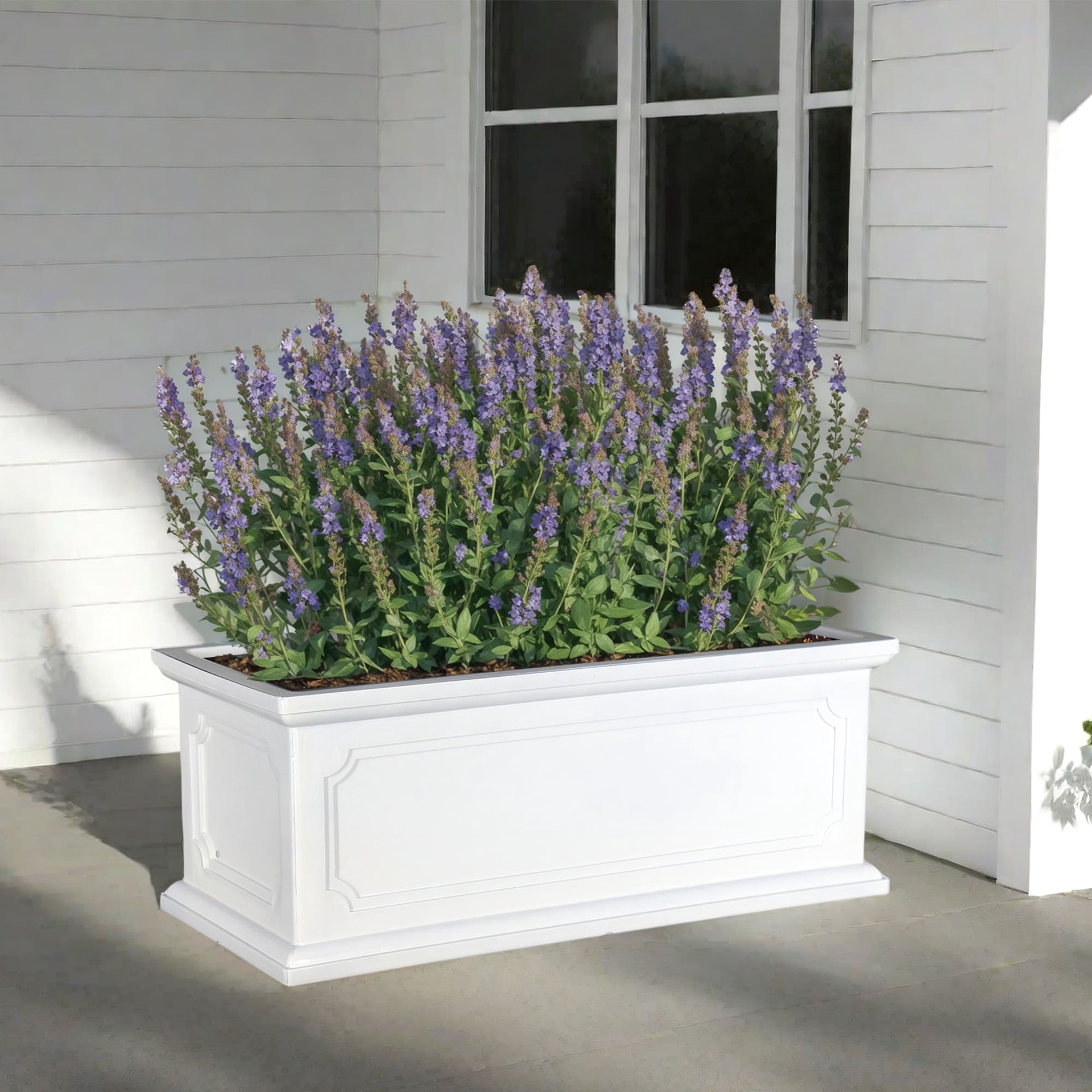 slide 2 of 6, allen + roth Rectangle 8.58-in W x 20.59-in L White Resin Indoor/Outdoor Self Watering Planter, 1 ct