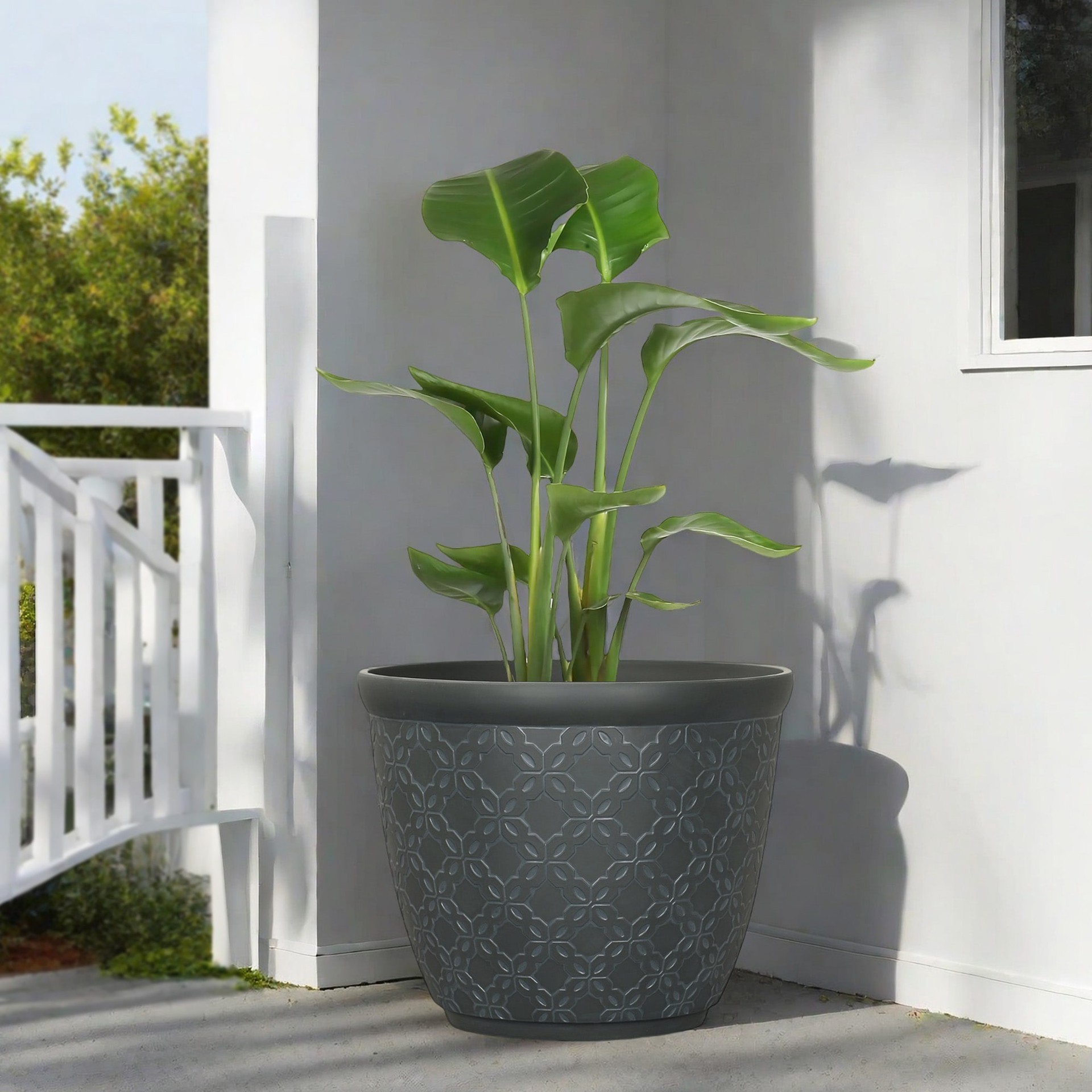 slide 2 of 6, allen + roth 15.04-in W x 15.04-in L Gray Resin Indoor/Outdoor Planter, 1 ct