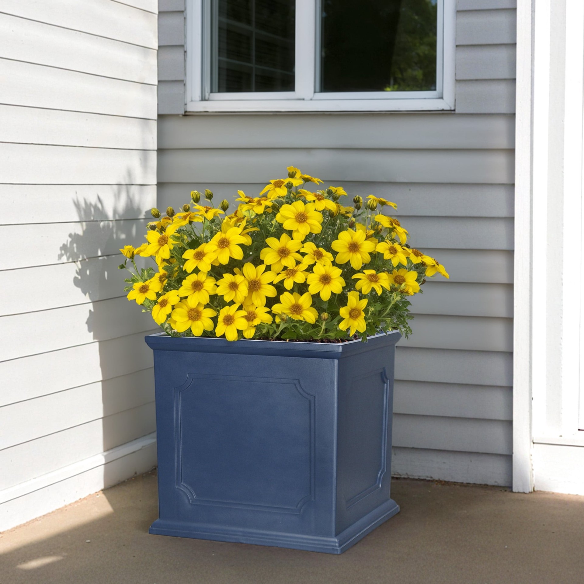 slide 2 of 6, allen + roth Square 14.02-in W x 14.02-in L Blue Resin Indoor/Outdoor Self Watering Planter, 1 ct