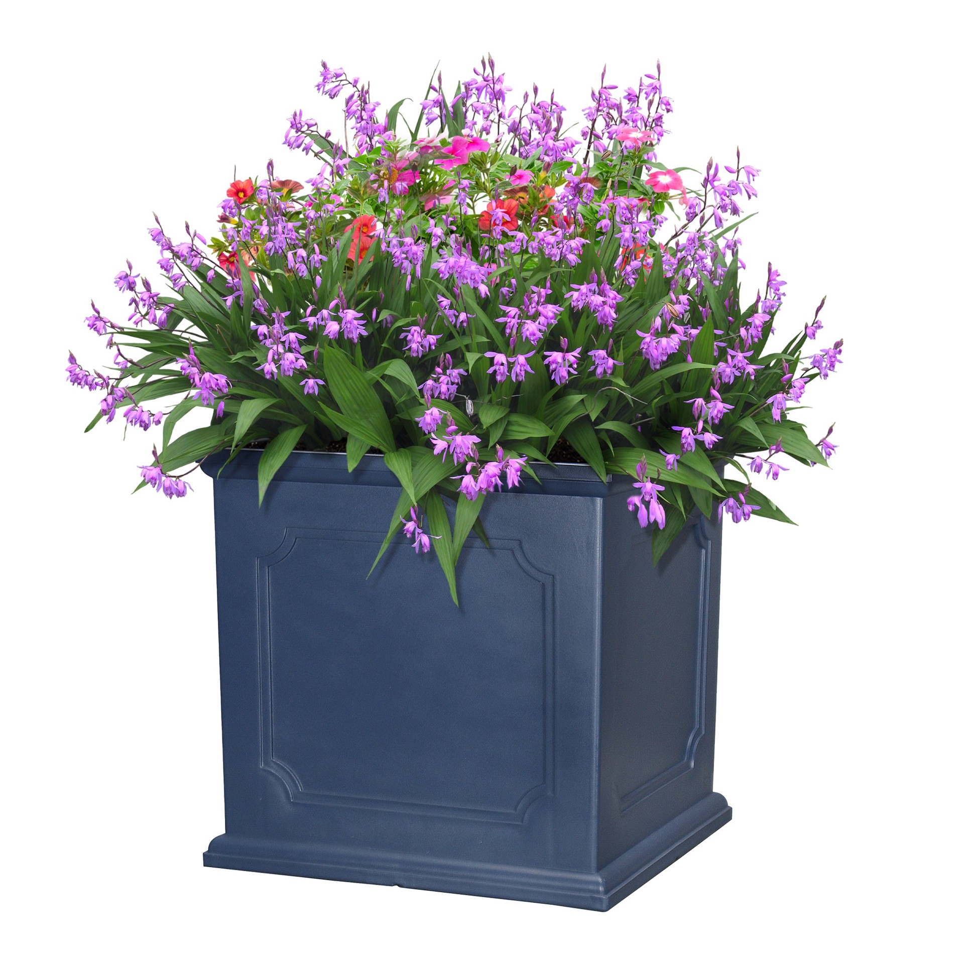 slide 3 of 6, allen + roth Square 14.02-in W x 14.02-in L Blue Resin Indoor/Outdoor Self Watering Planter, 1 ct