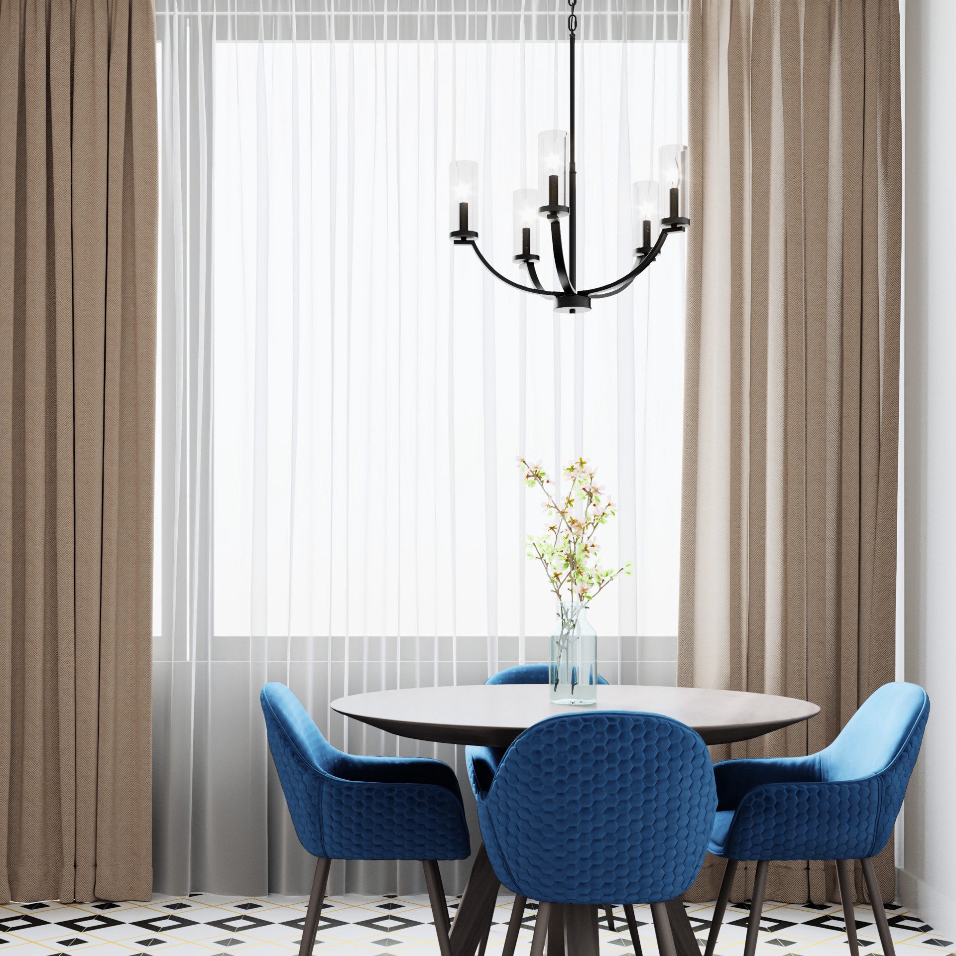 slide 4 of 6, Quoizel Baylor 5 -Light Matte Black Transitional For Use in Bathrooms, Bedrooms, Dining Rooms, Foyers, Kitchens, Living Rooms Chandelier, 1 ct