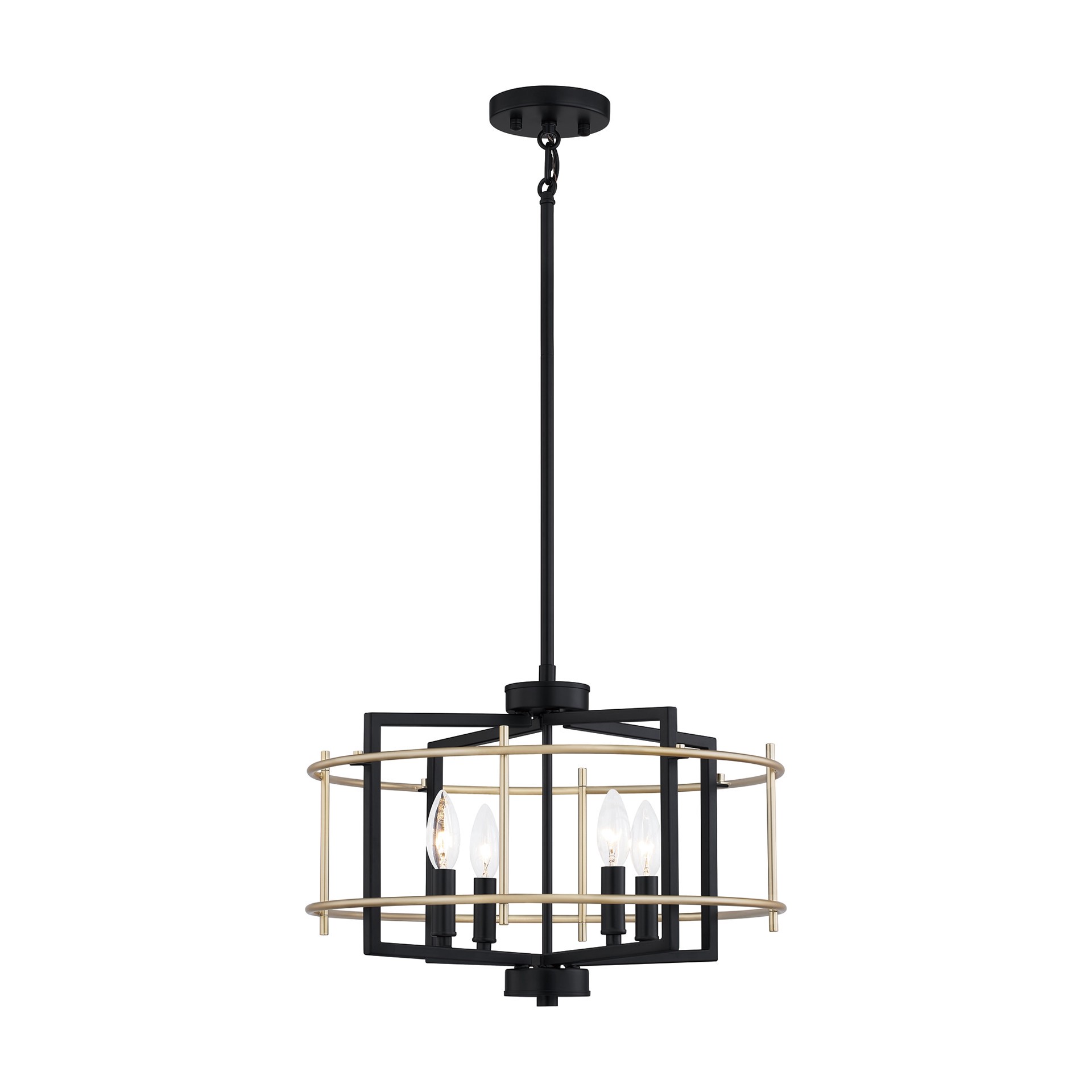 slide 2 of 6, Quoizel Adler 4 -Light Matte Black and Nouveau Gold Modern/contemporary Geometric Medium Hanging Pendant light, 1 ct