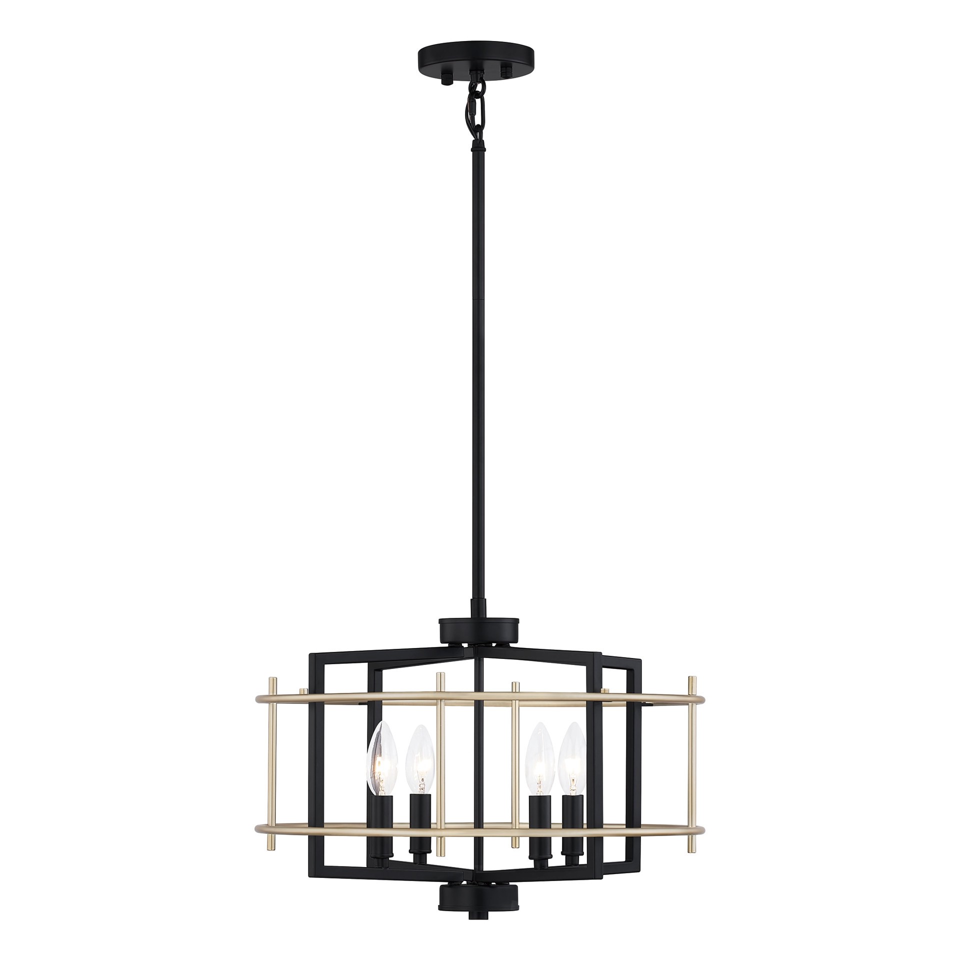 slide 3 of 6, Quoizel Adler 4 -Light Matte Black and Nouveau Gold Modern/contemporary Geometric Medium Hanging Pendant light, 1 ct