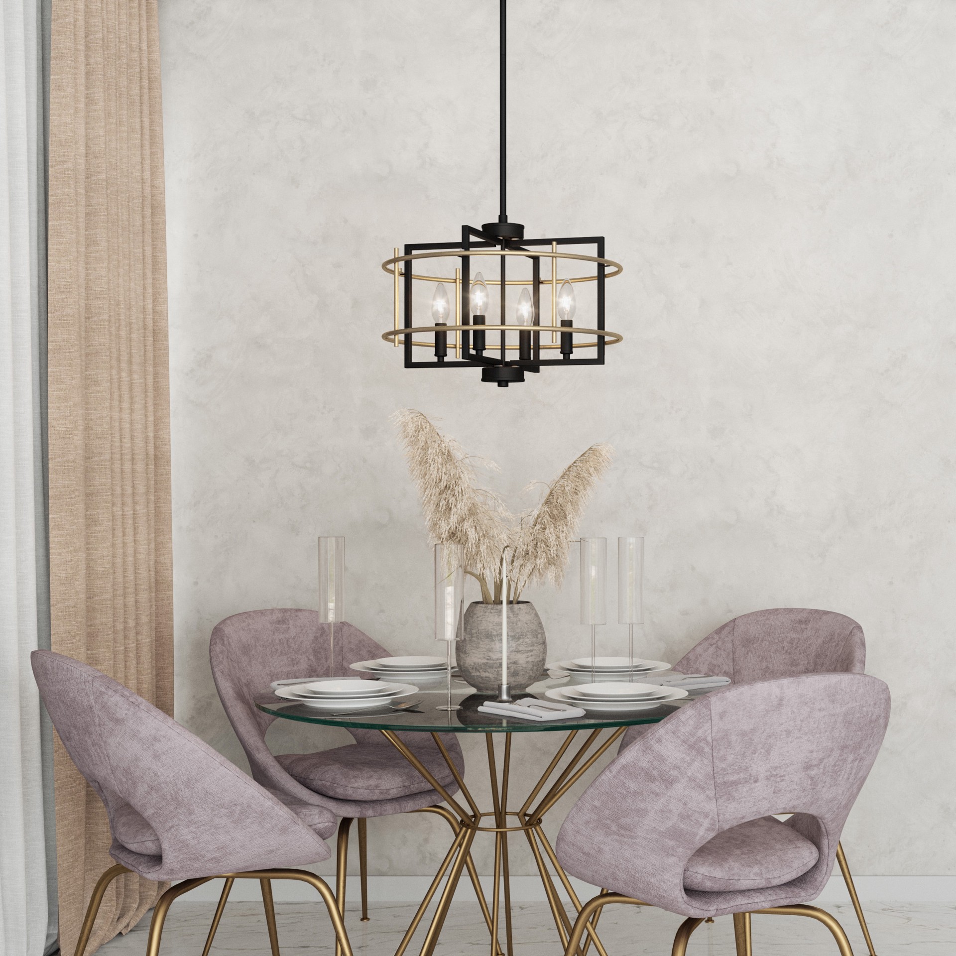 slide 4 of 6, Quoizel Adler 4 -Light Matte Black and Nouveau Gold Modern/contemporary Geometric Medium Hanging Pendant light, 1 ct