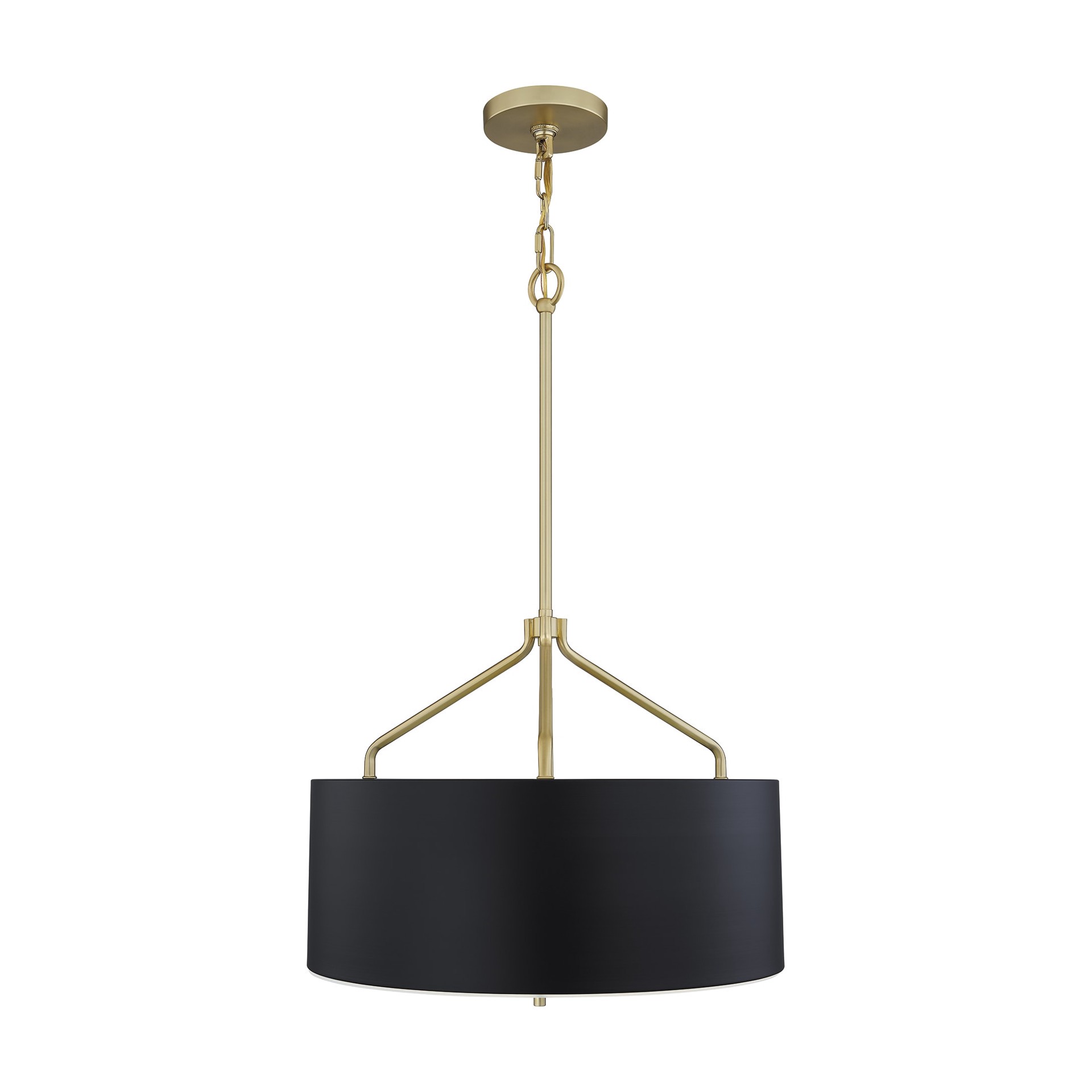 slide 3 of 6, Quoizel Covington 3 -Light Matte Black and Nouveau Gold Modern/contemporary Drum Medium Hanging Pendant light, 1 ct