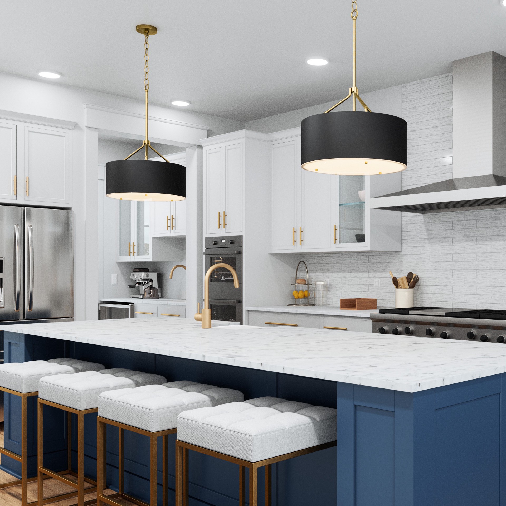 slide 4 of 6, Quoizel Covington 3 -Light Matte Black and Nouveau Gold Modern/contemporary Drum Medium Hanging Pendant light, 1 ct