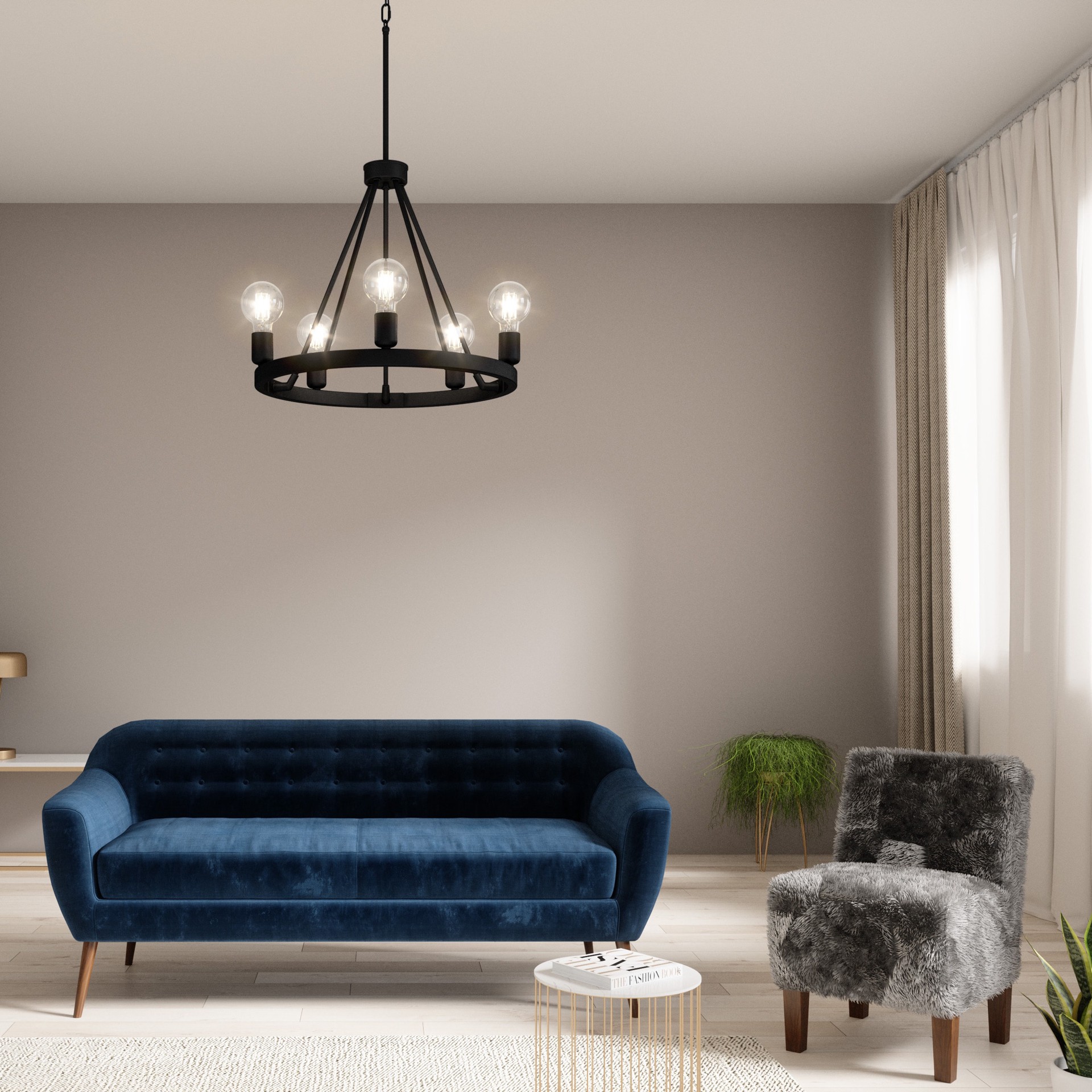 slide 4 of 6, Quoizel Pendle Brooke 5 -Light Matte Black Modern/contemporary Bare bulb For Use in Bathrooms, Bedrooms, Dining Rooms, Foyers, Kitchens, Living Rooms Chandelier, 1 ct