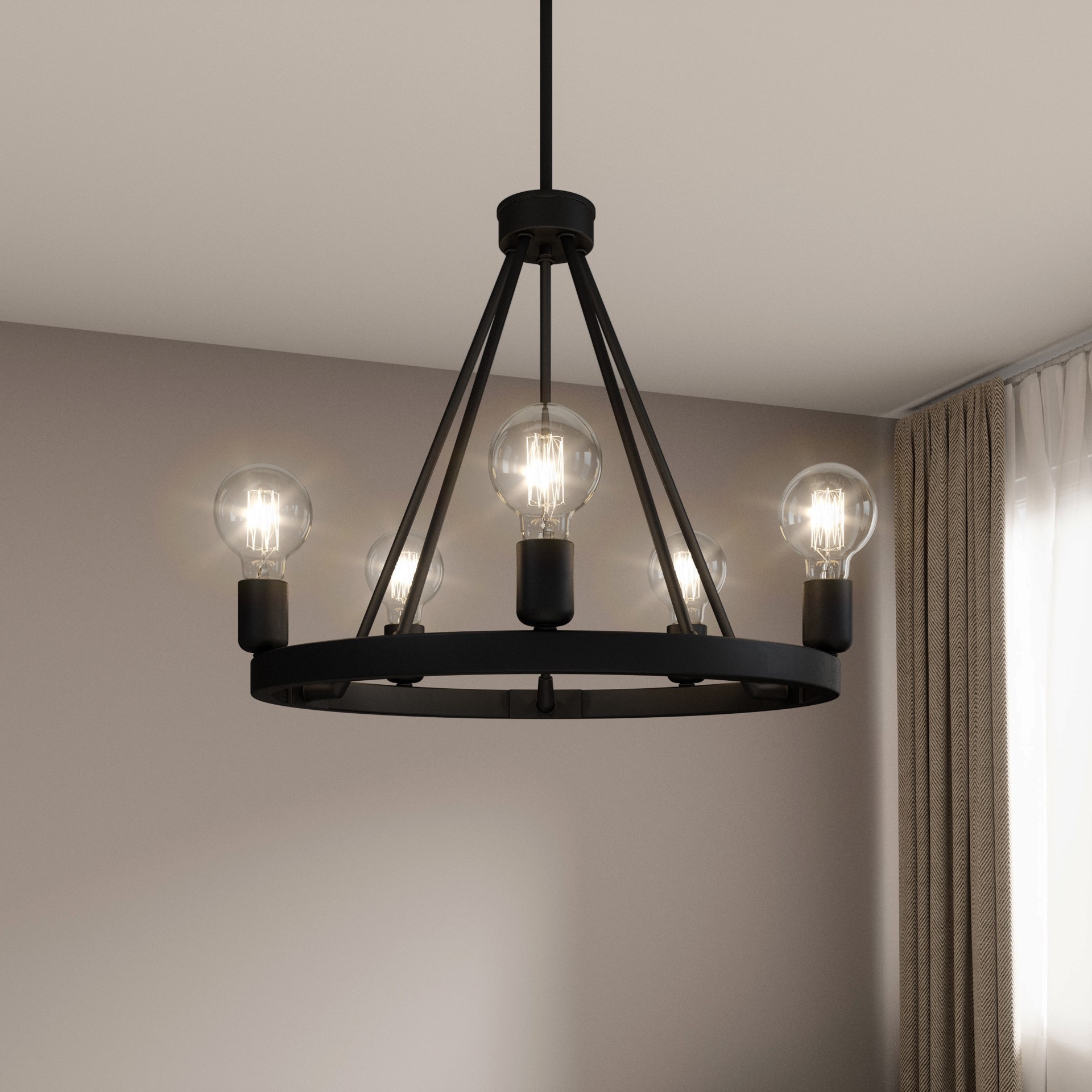 slide 1 of 6, Quoizel Pendle Brooke 5 -Light Matte Black Modern/contemporary Bare bulb For Use in Bathrooms, Bedrooms, Dining Rooms, Foyers, Kitchens, Living Rooms Chandelier, 1 ct