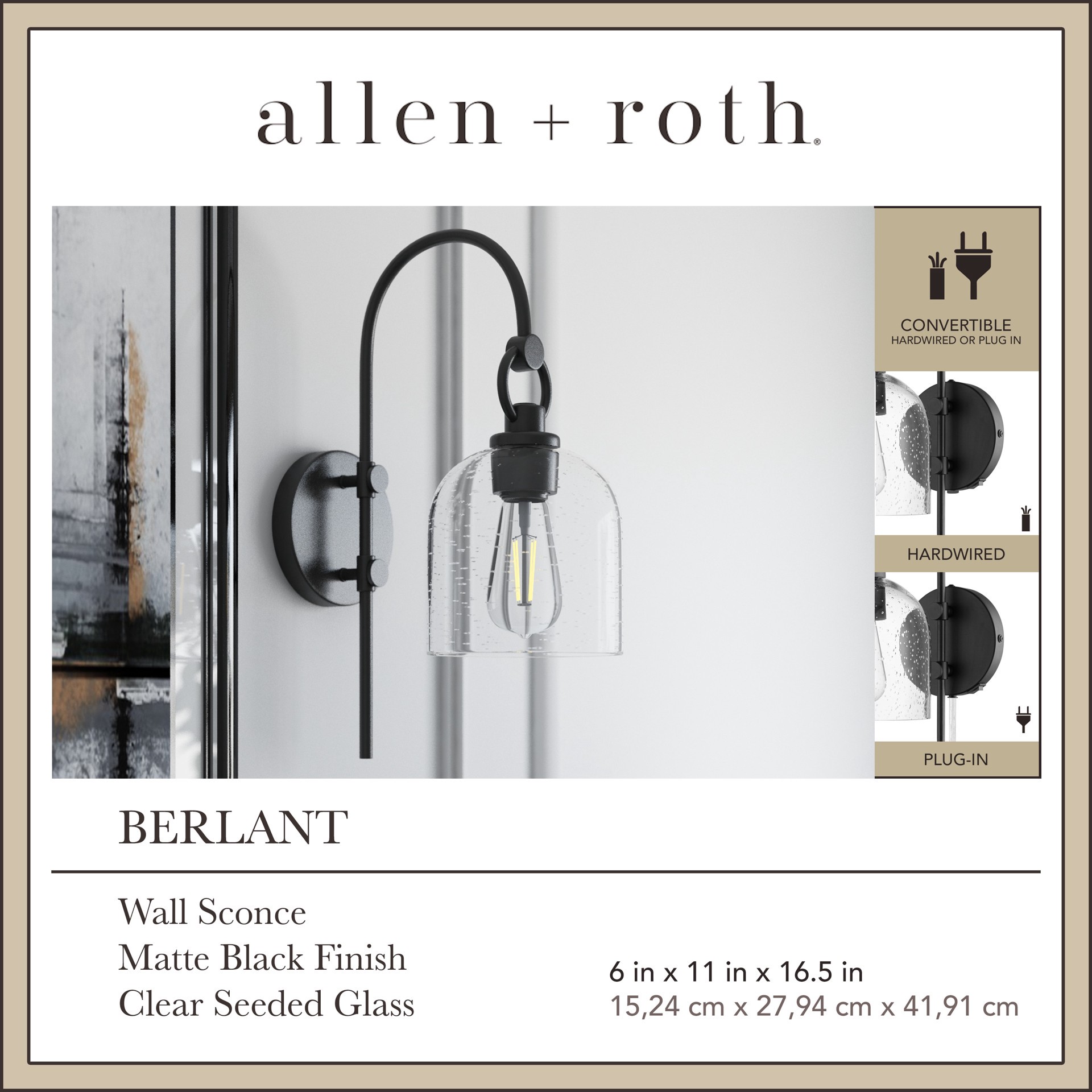 slide 3 of 6, allen + roth Berlant 5-in W 1 -Light Matte Black Vintage Wall Sconce, 1 ct