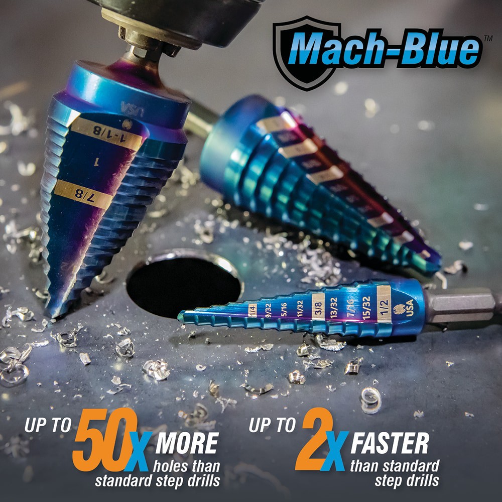 slide 2 of 6, Spyder Mach-Blue 1/4-in 9-Step Drill Bit (1/4-in to 3/4-in), 1 ct