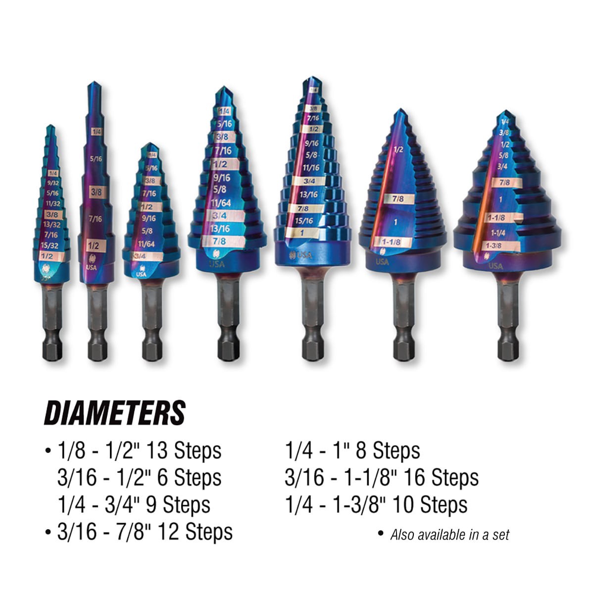 slide 4 of 6, Spyder Mach-Blue 1/4-in 9-Step Drill Bit (1/4-in to 3/4-in), 1 ct