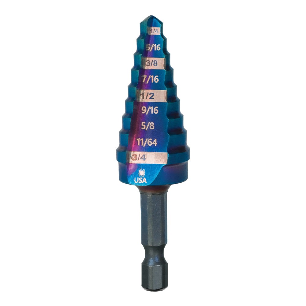 slide 1 of 6, Spyder Mach-Blue 1/4-in 9-Step Drill Bit (1/4-in to 3/4-in), 1 ct