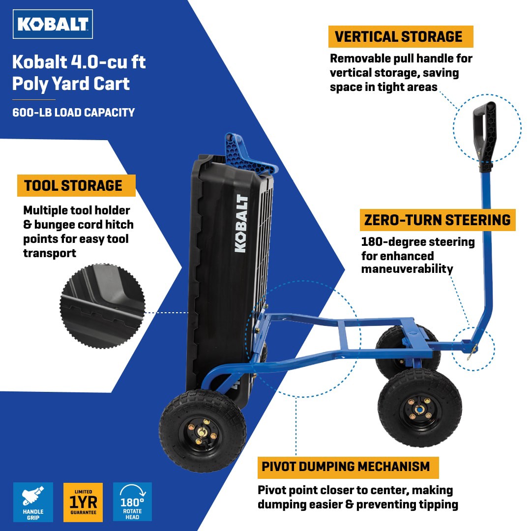 slide 3 of 6, Kobalt 4.0-cu ft Poly Yard Cart, 1 ct