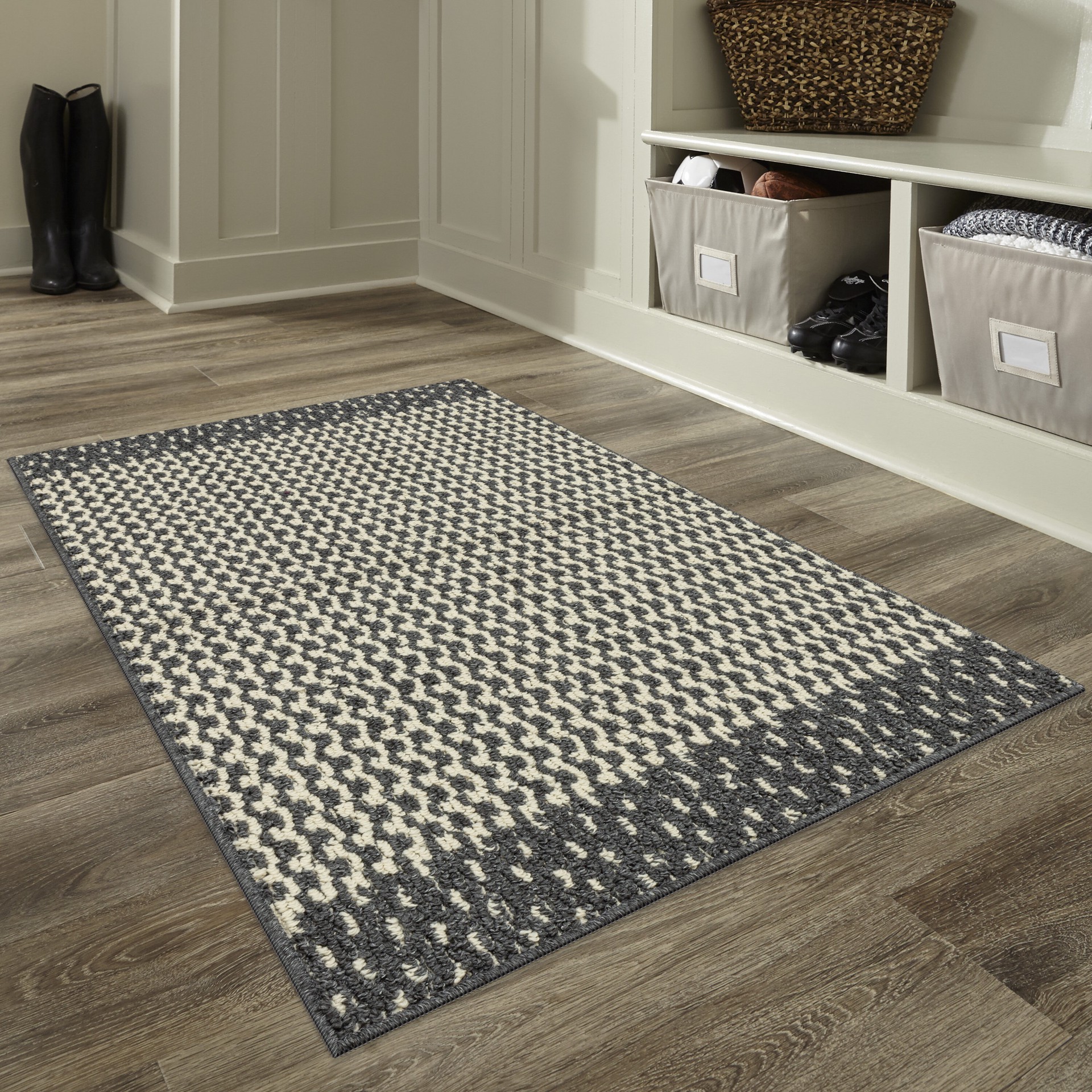 slide 1 of 6, Style Selections 2 X 4 (ft) Ash Heather/Almond Indoor Border Oriental Machine Washable Throw Rug, 1 ct