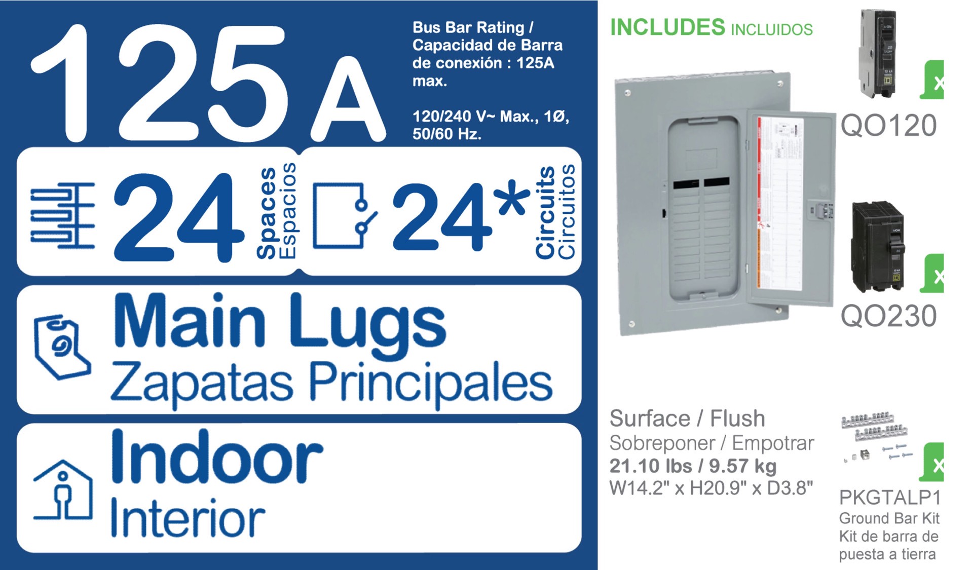 slide 5 of 5, Square D QO 125 -Amp 24 -Spaces 34 -Circuit Indoor Convertible Main Lug Plug-On Neutral Load Center (Value Pack), 1 ct