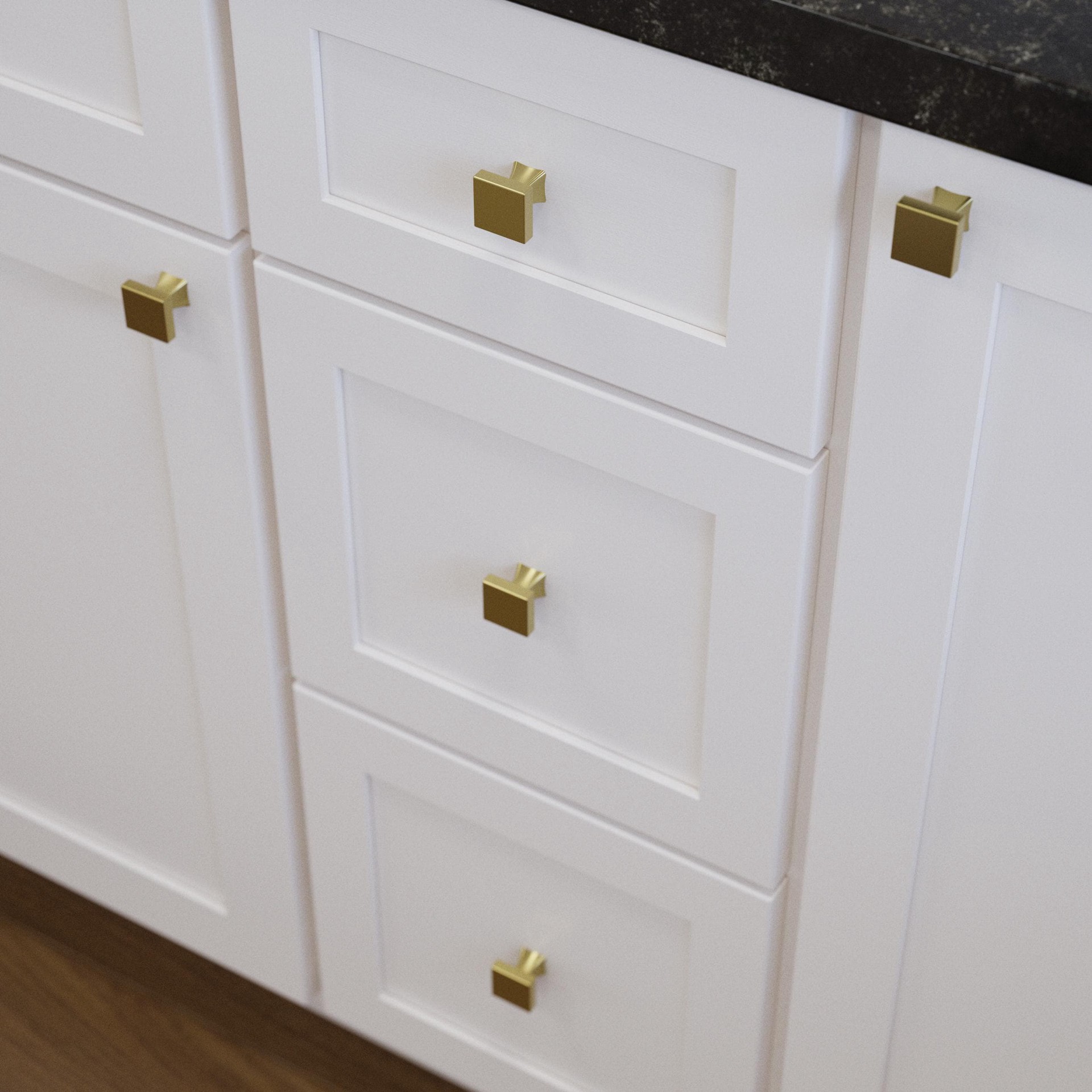 slide 2 of 6, allen + roth Margaret 1-in Brushed Brass Square Contemporary Cabinet Knob, 1 ct