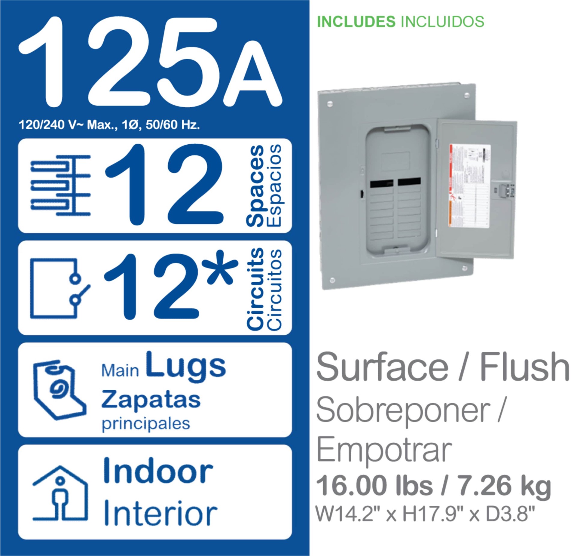 slide 2 of 2, Square D QO 125 -Amp 12 -Spaces 24 -Circuit Indoor Convertible Main Lug Plug-On Neutral Load Center, 1 ct