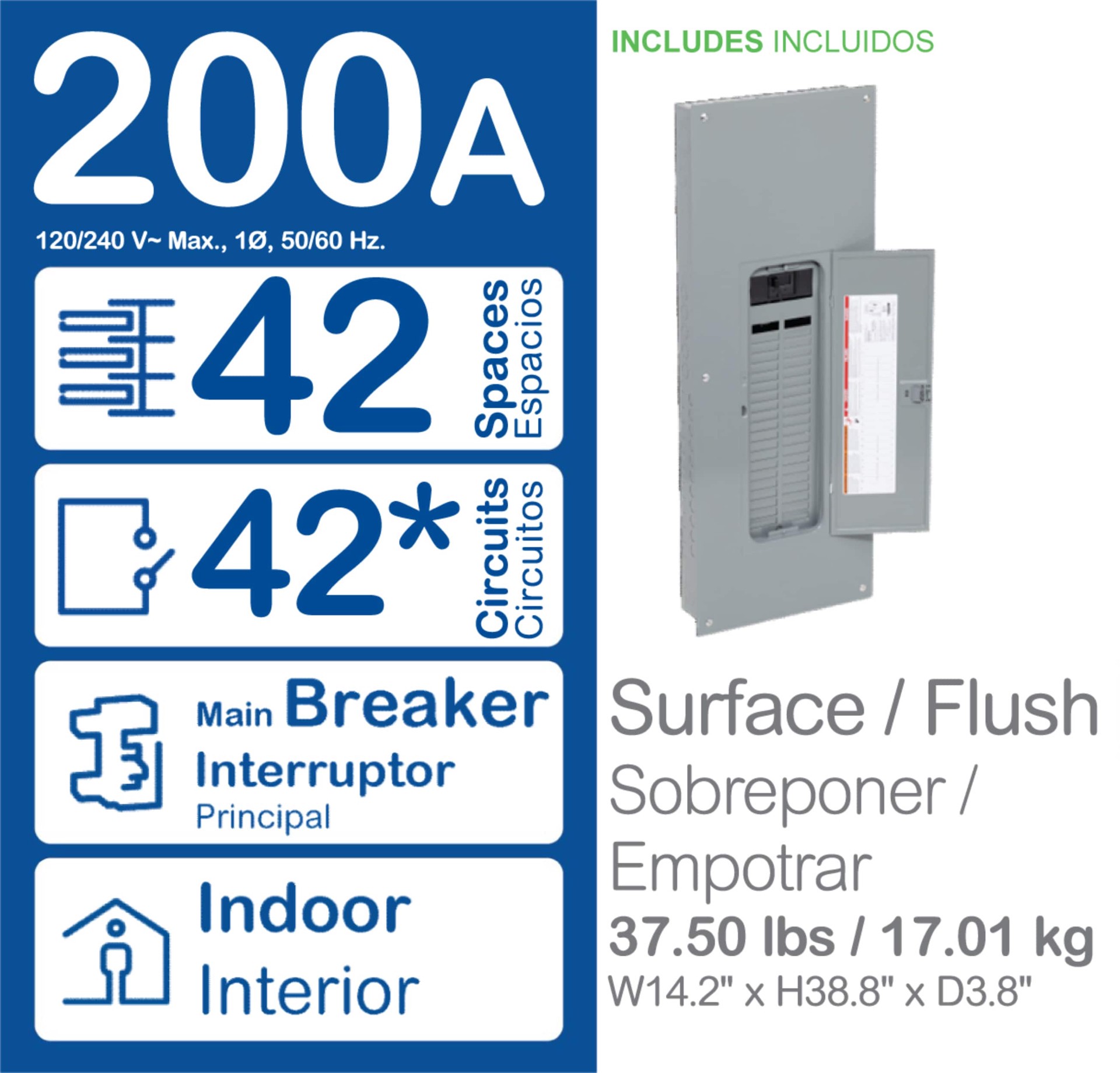 slide 2 of 2, Square D QO 200 -Amp 42 -Spaces 42 -Circuit Indoor Convertible Main Breaker Panel Plug-On Neutral Load Center (Value Pack), 1 ct