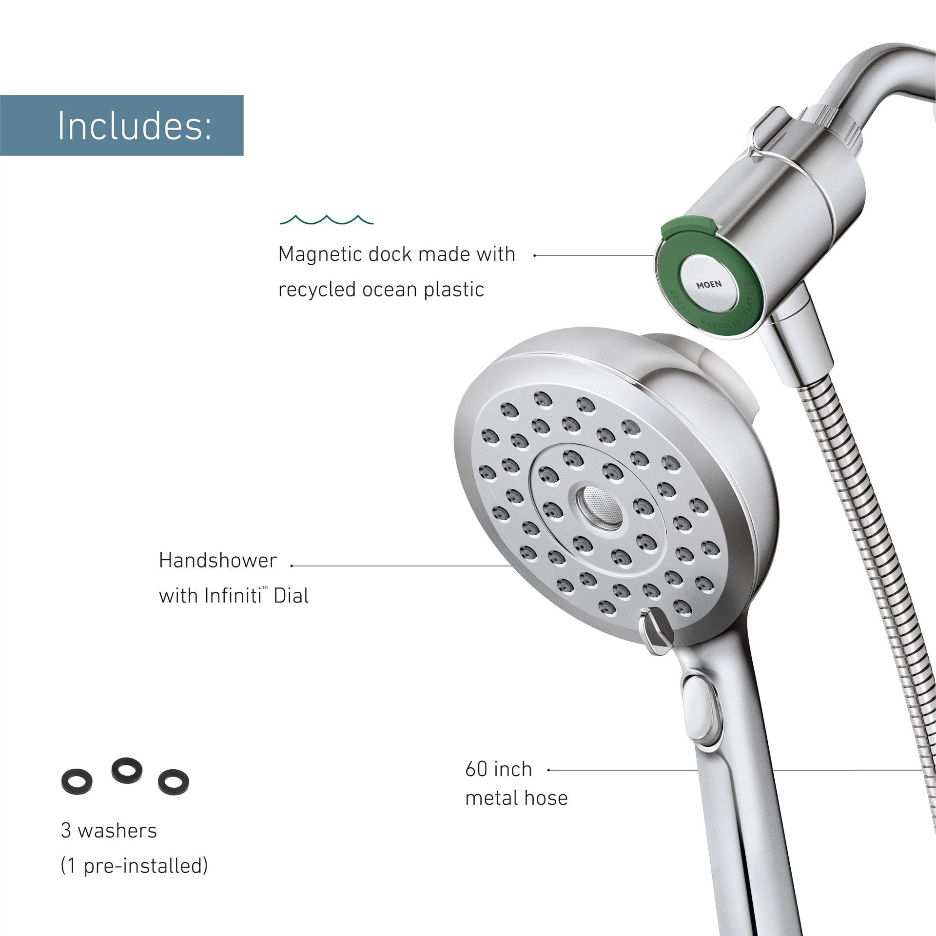 slide 6 of 6, Moen Verso 8.0 -Spray Chrome 5-in Handheld Shower Head 1.75 GPM, 1 ct