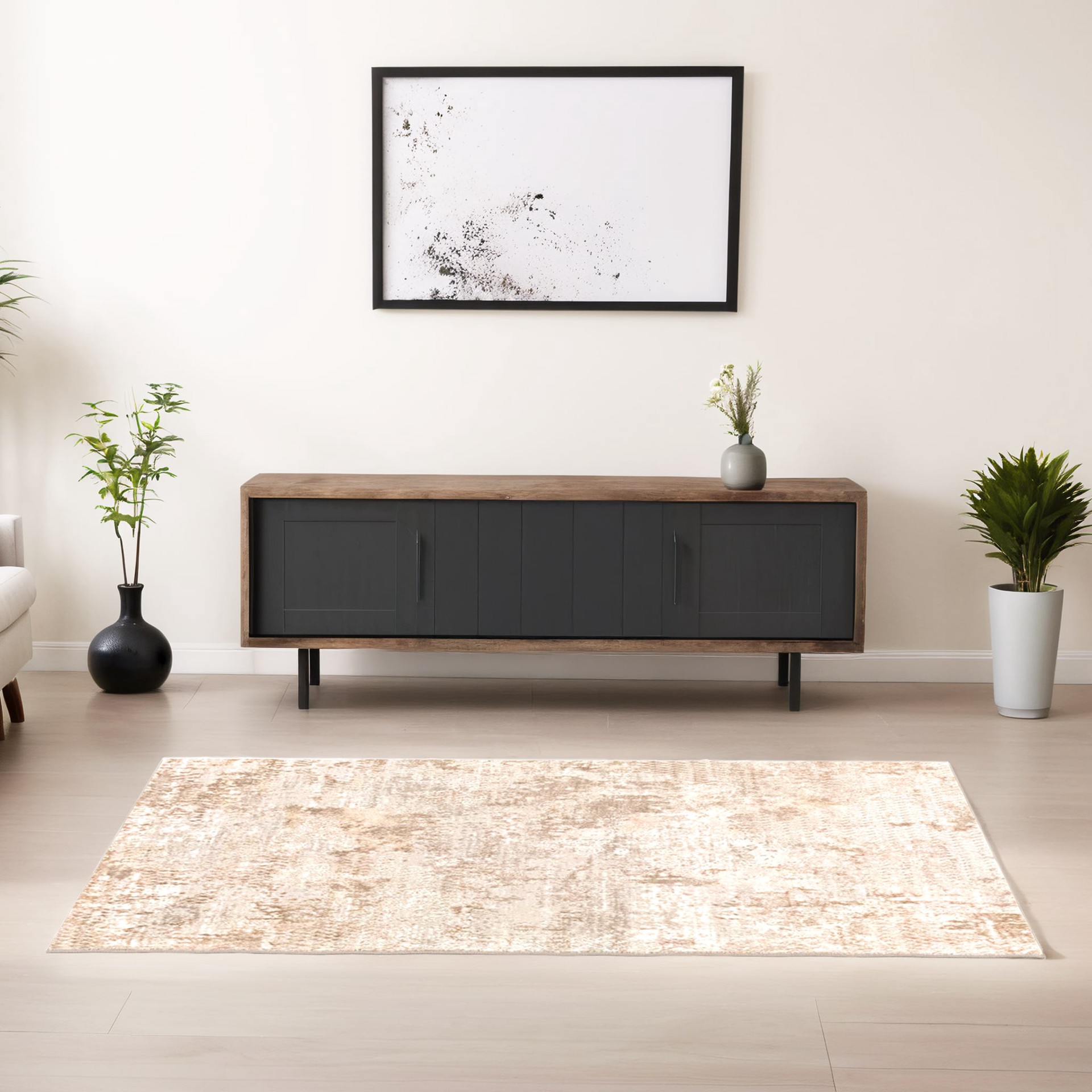 slide 2 of 6, Style Selections Glacial Ice 5 x 8 (ft) Loomed Polyester/Polypropylene Beige Rectangular Indoor Abstract Area rug, 1 ct