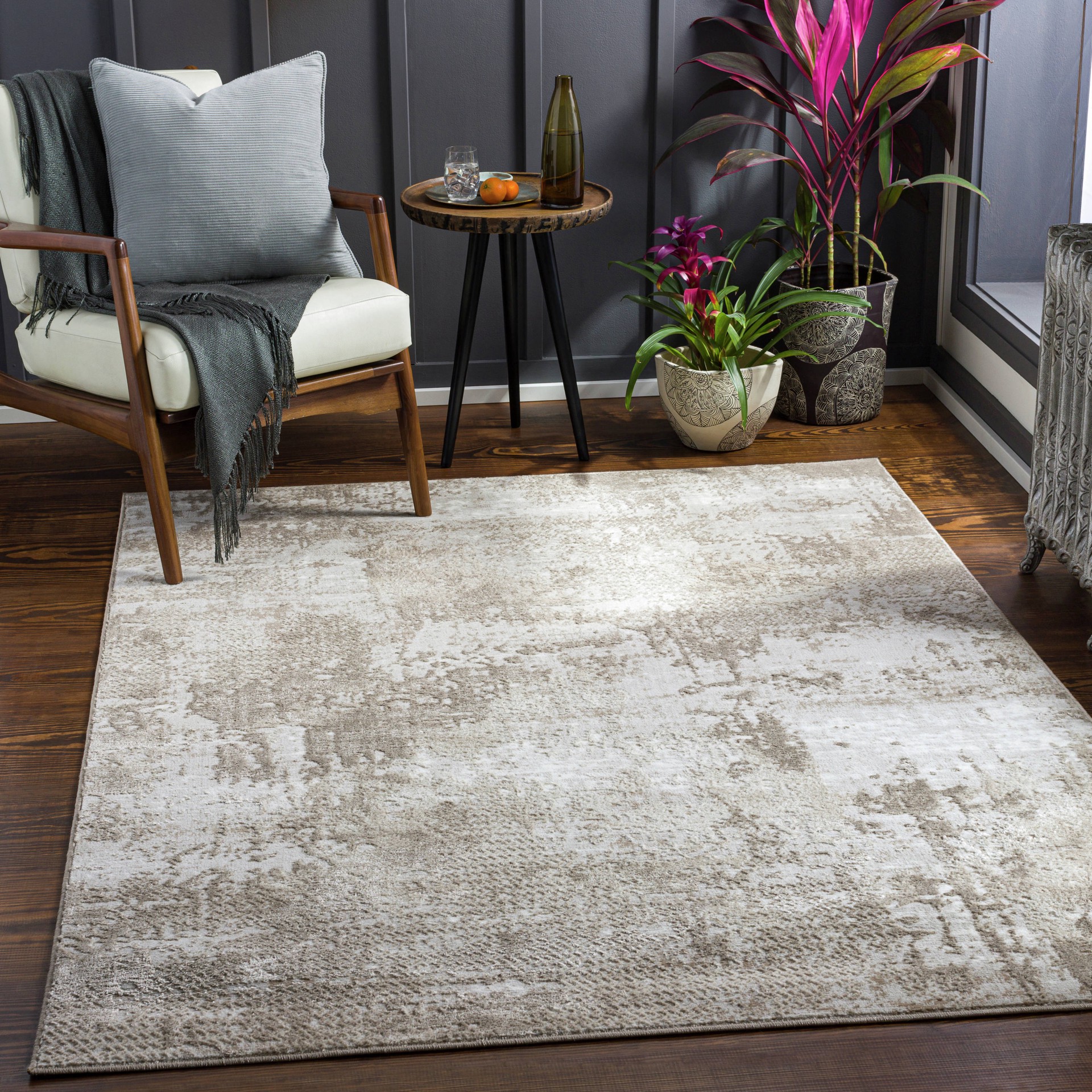 slide 1 of 6, Style Selections Glacial Ice 5 x 8 (ft) Loomed Polyester/Polypropylene Beige Rectangular Indoor Abstract Area rug, 1 ct