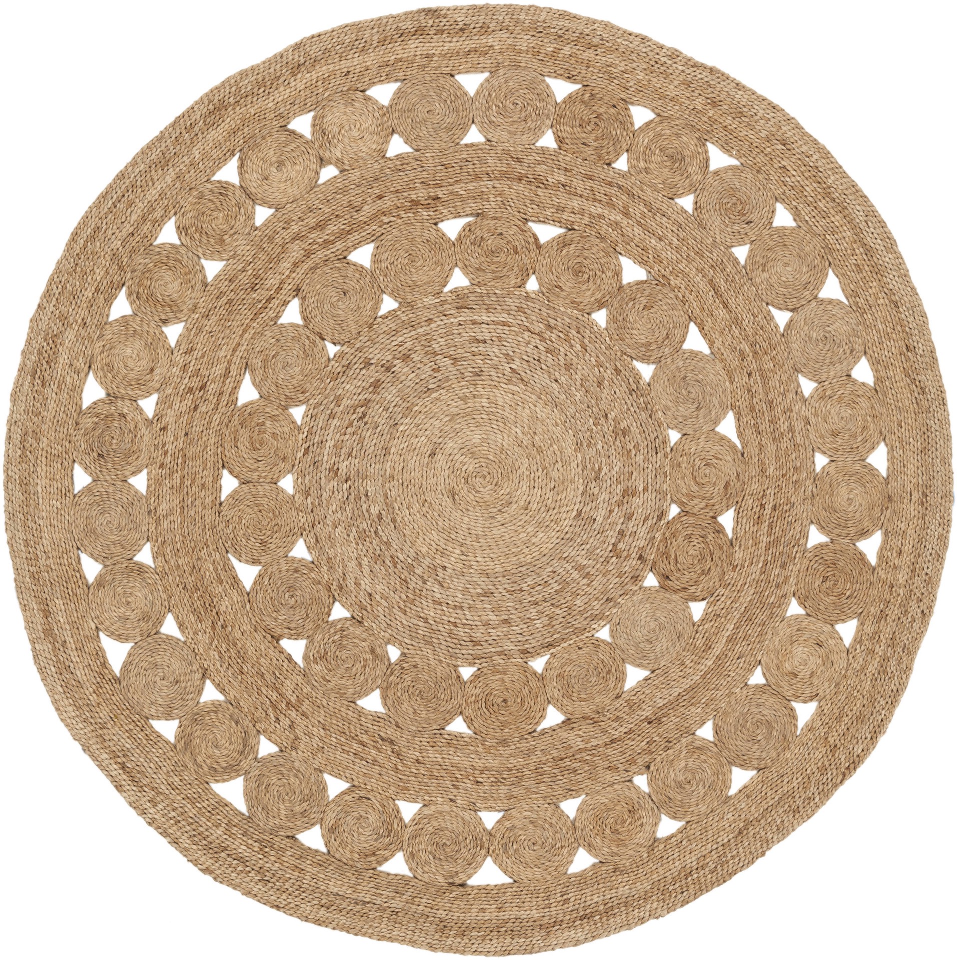 slide 2 of 6, allen + roth Handmade SeaGrass Round 5 x 5 (ft) Loomed Jute Khaki Round Indoor Solid Moroccan Pet Friendly Area rug, 1 ct