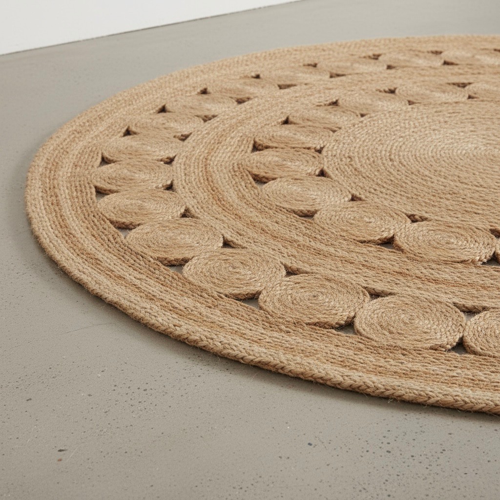 slide 5 of 6, allen + roth Handmade SeaGrass Round 5 x 5 (ft) Loomed Jute Khaki Round Indoor Solid Moroccan Pet Friendly Area rug, 1 ct