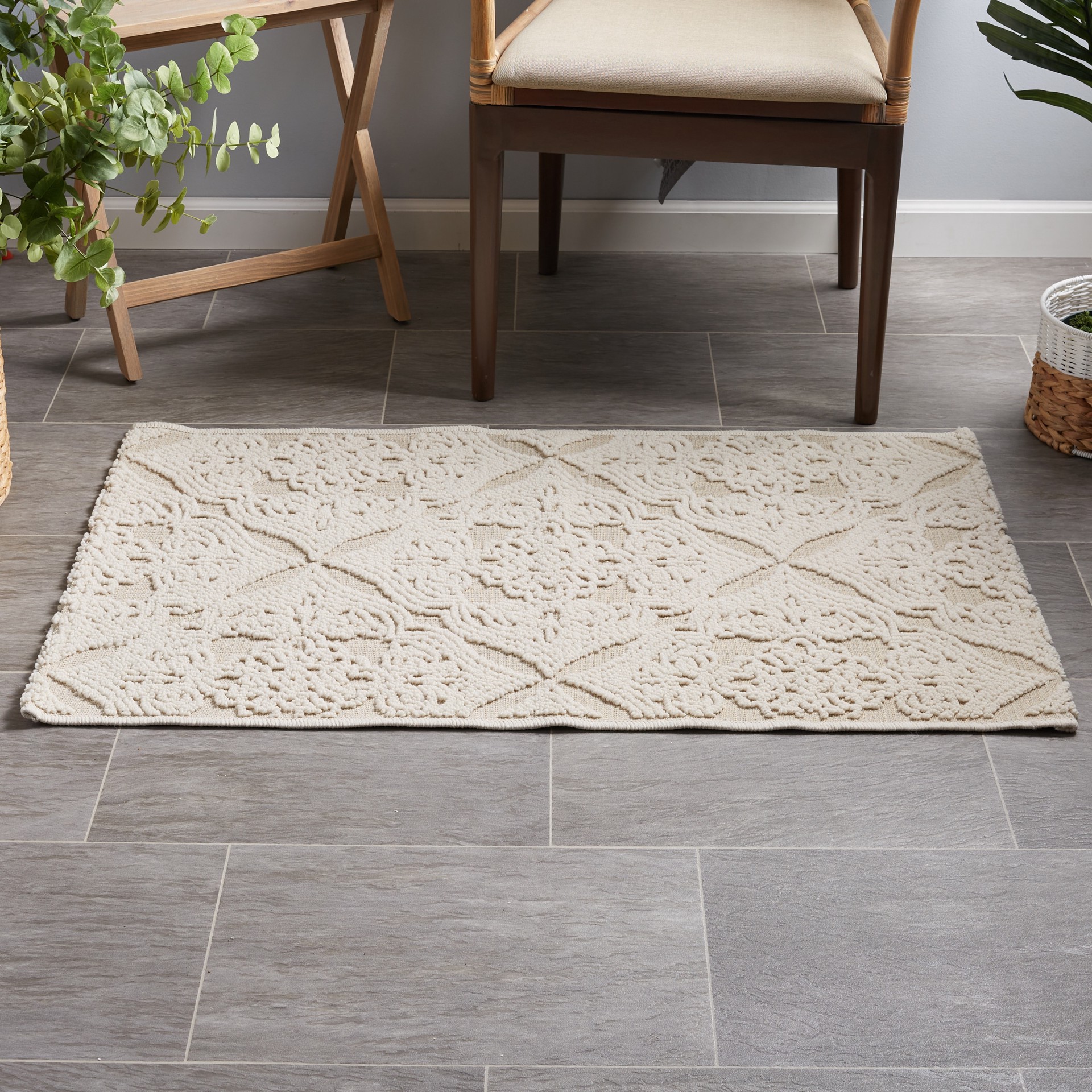 slide 3 of 6, allen + roth 2 x 4 (ft) Loomed Natural Ivory Rectangular Indoor Medallion Machine washable Throw rug, 1 ct