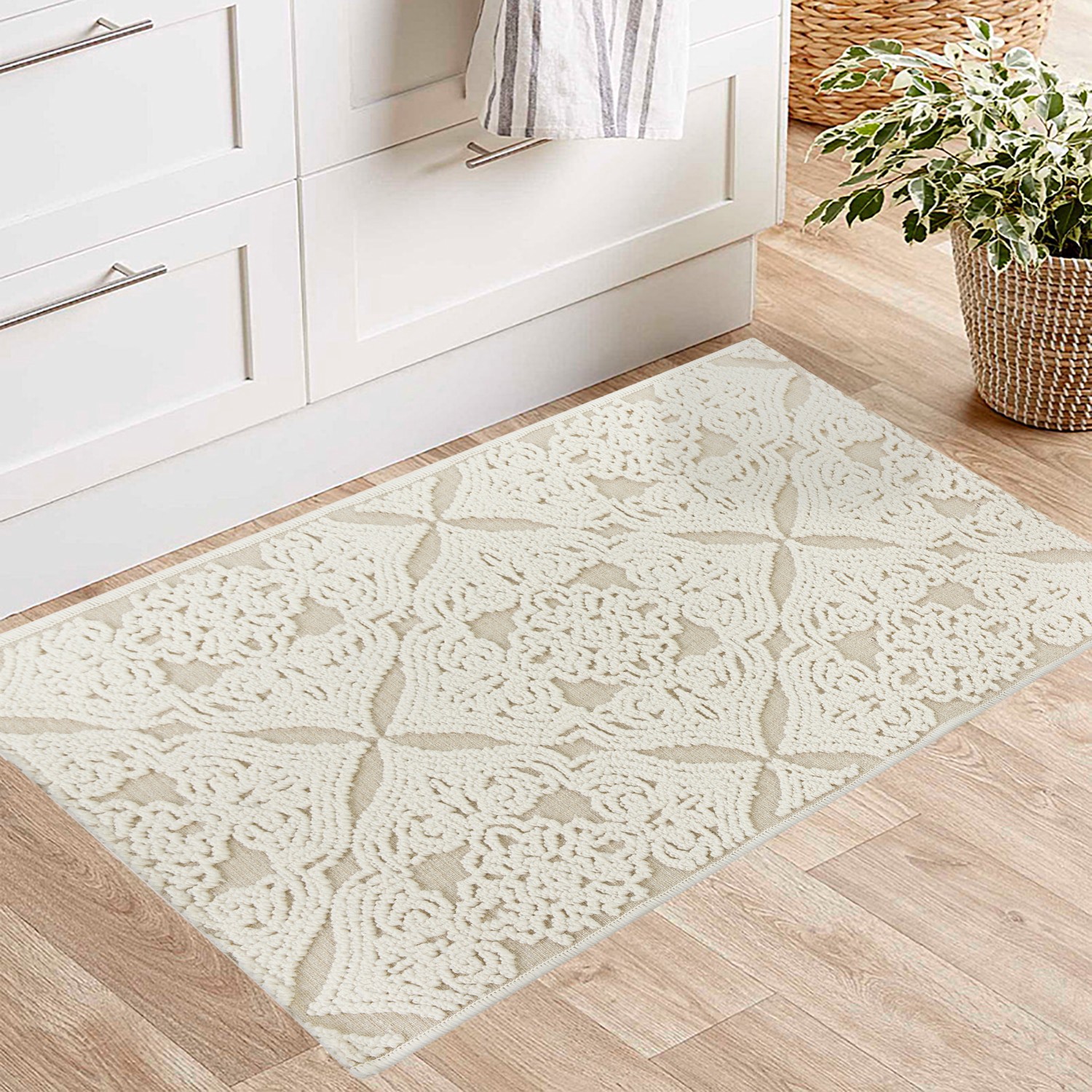 slide 5 of 6, allen + roth 2 x 4 (ft) Loomed Natural Ivory Rectangular Indoor Medallion Machine washable Throw rug, 1 ct