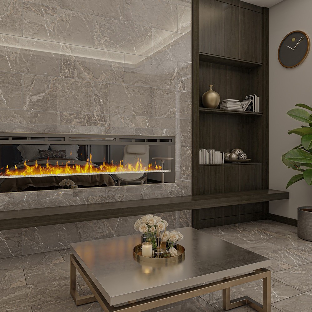 slide 4 of 4, Origin 21 Taupe Agate Bullnose 3-in x 12-in Polished Porcelain Marble Look Floor and Wall Tile (0.234-sq. ft/ Piece), 1 ct