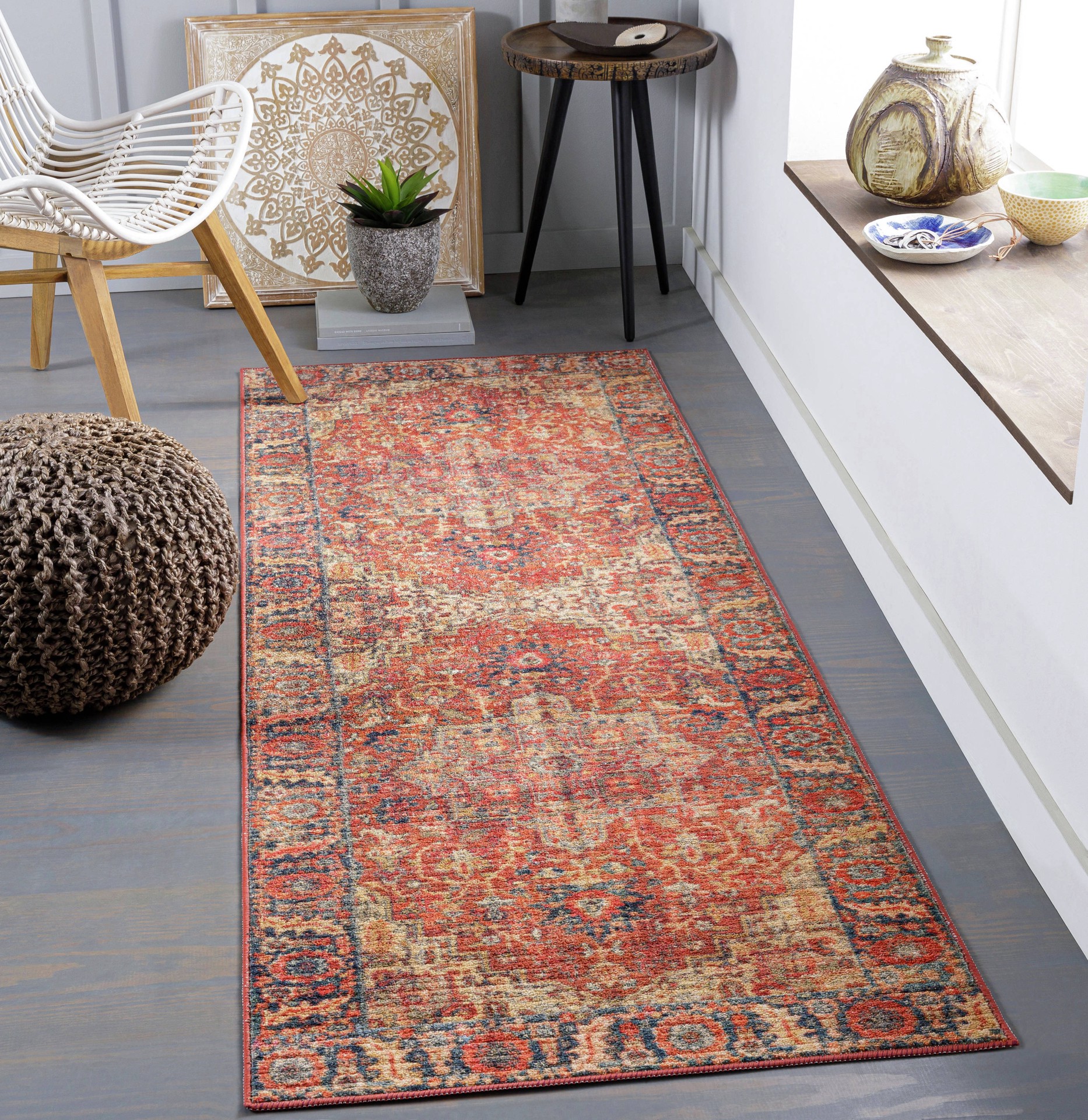 slide 1 of 6, allen + roth Terra Medallion 2 x 8 (ft) Loomed Rust Rectangular Indoor Medallion Persian Machine washable Pet Friendly Runner rug, 1 ct
