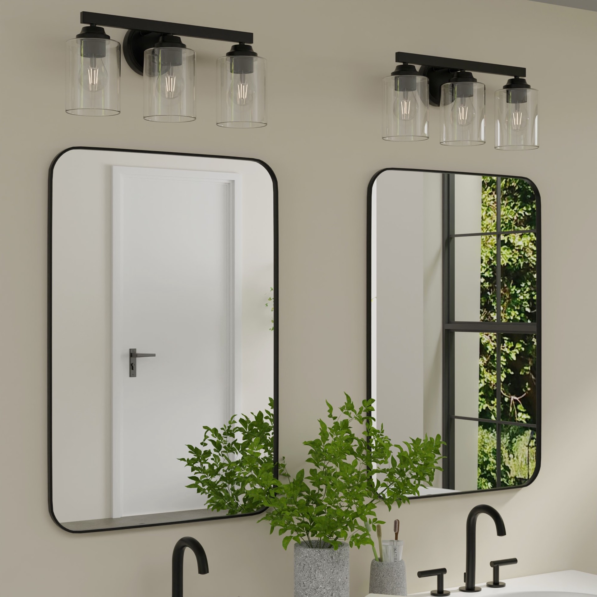 slide 6 of 6, allen + roth Emeryson 17.75-in 3 Light Matte Black Transitional Bathroom Vanity light, 1 ct