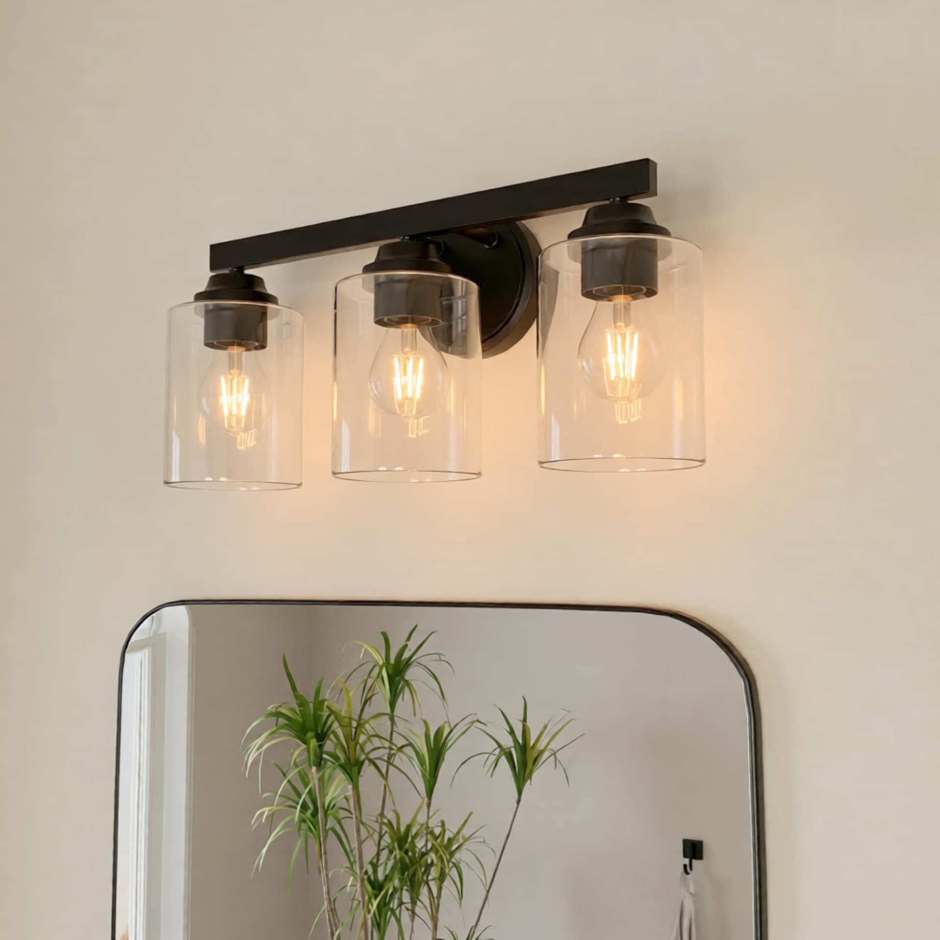 slide 1 of 6, allen + roth Emeryson 17.75-in 3 -Light Matte Black Transitional Vanity light, 1 ct