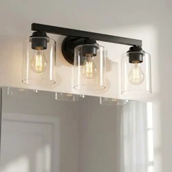 allen + roth Emeryson 17.75-in 3 Light Matte Black Transitional Bathroom Vanity light