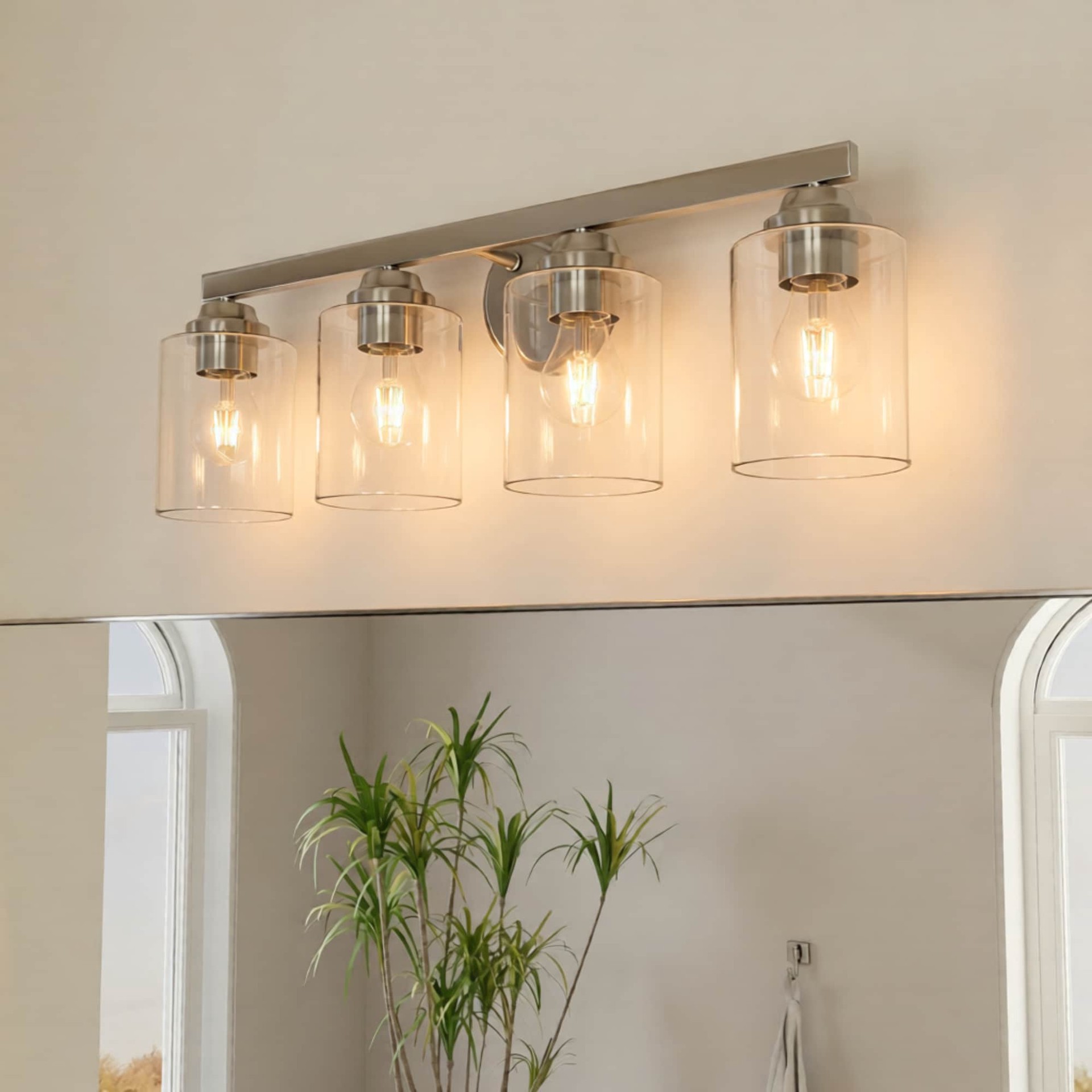 slide 1 of 6, allen + roth Emeryson 24.5-in 4 -Light Brushed Nickel Transitional Vanity light, 1 ct