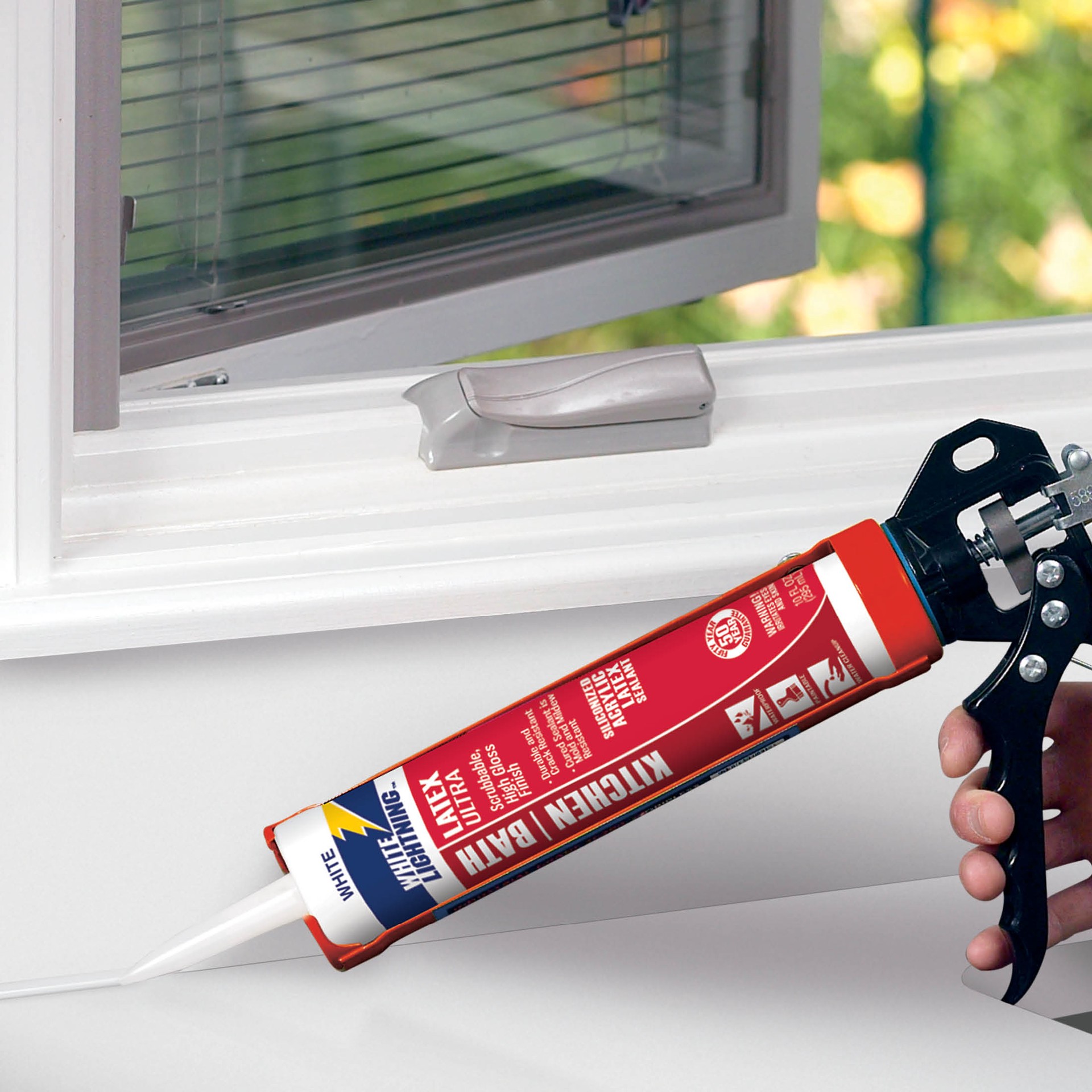 slide 6 of 6, White Lightning Kitchen and Bath Latex Ultra 10-oz White Paintable Latex Caulk, 1 ct