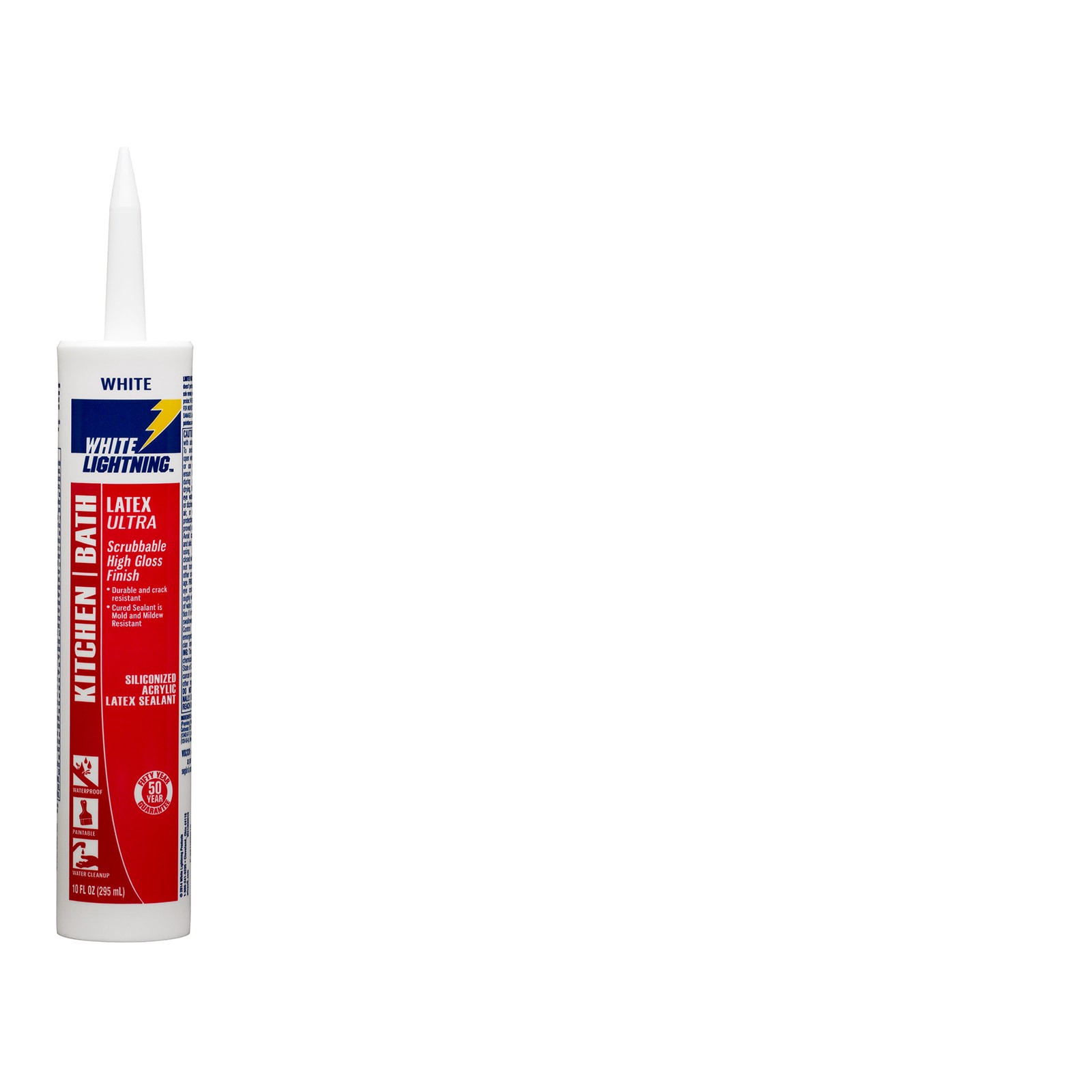 slide 1 of 6, White Lightning Kitchen and Bath Latex Ultra 10-oz White Paintable Latex Caulk, 1 ct
