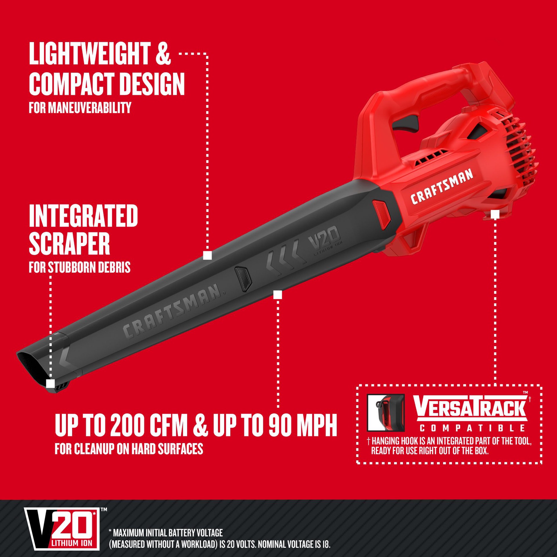 slide 3 of 6, CRAFTSMAN V20 20v 200-CFM 90-MPH Cordless Battery Handheld Leaf Blower Battery and Charger Not Included, 1 ct