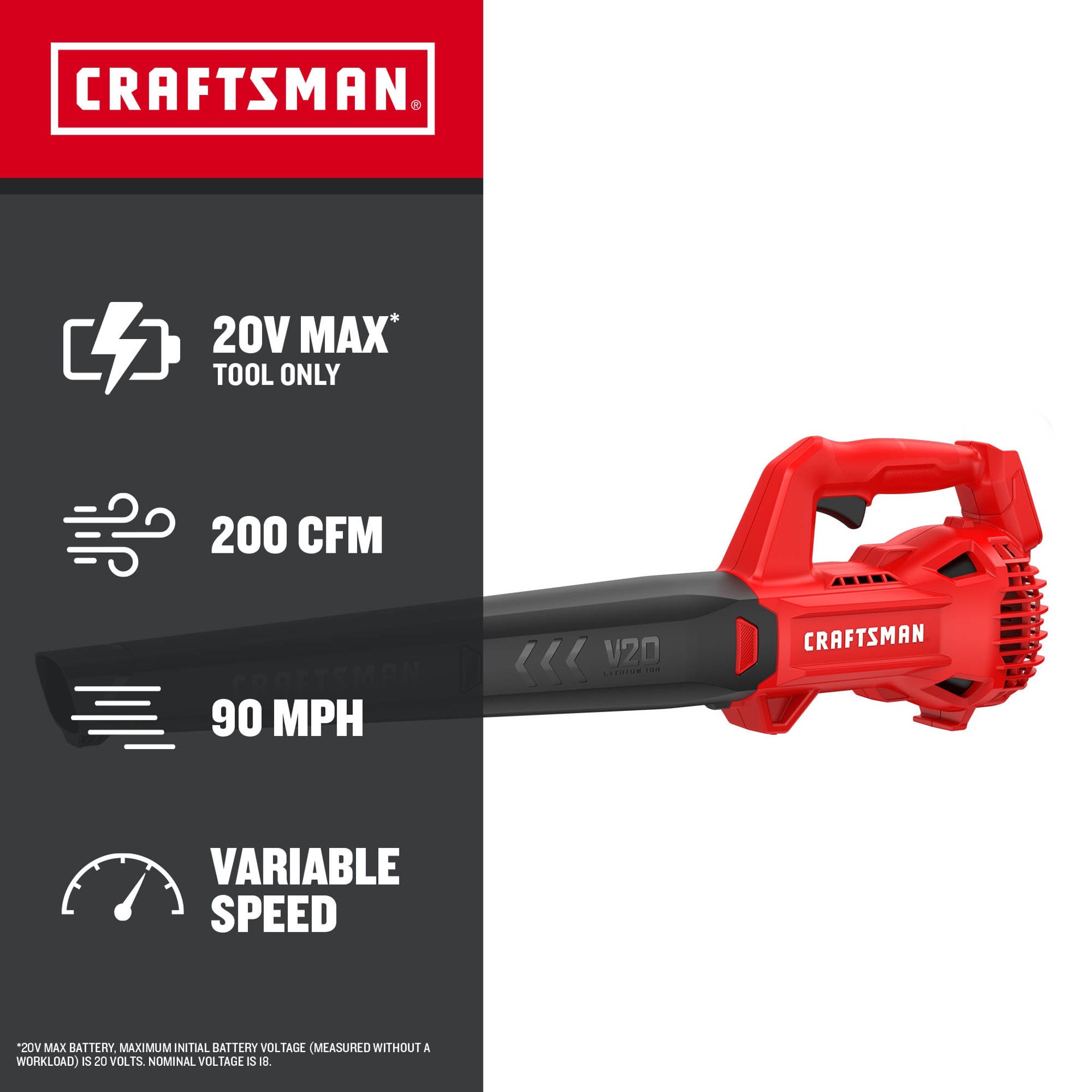 slide 2 of 6, CRAFTSMAN V20 20v 200-CFM 90-MPH Cordless Battery Handheld Leaf Blower Battery and Charger Not Included, 1 ct