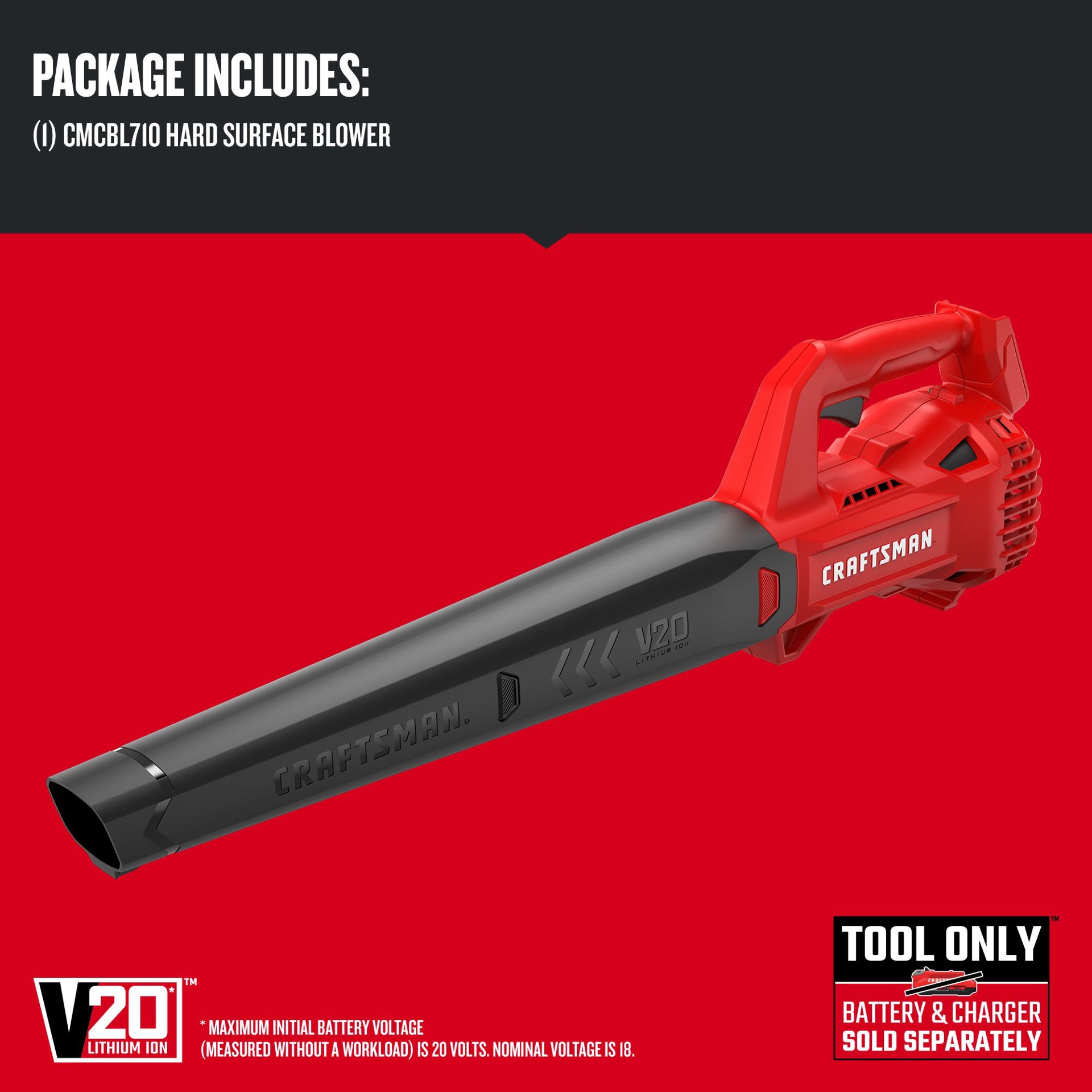 slide 4 of 6, CRAFTSMAN V20 20v 200-CFM 90-MPH Cordless Battery Handheld Leaf Blower Battery and Charger Not Included, 1 ct