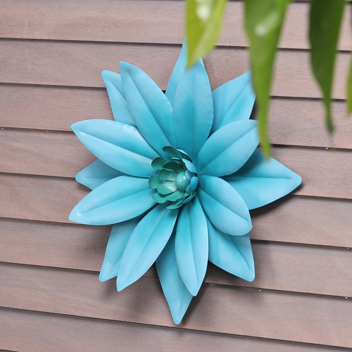 slide 3 of 6, Style Selections Flower Flower Blue 17.75-in H x 17.75-in W Garden Metal Hand-Painted 3D art, 1 ct