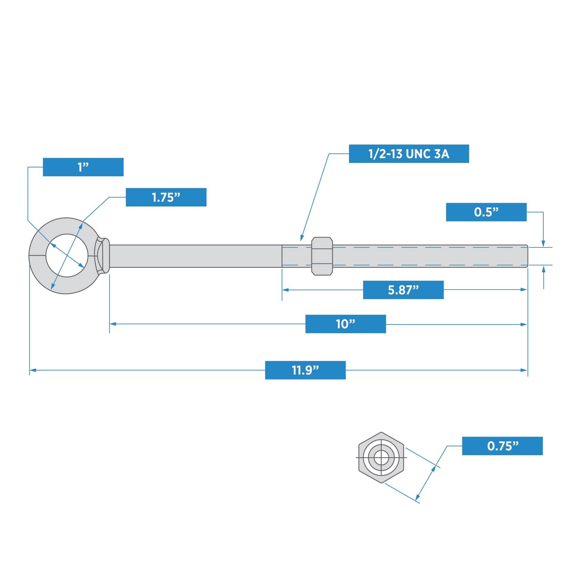 slide 4 of 5, National Hardware 1/2-in 1/2-in x 9-21/25-in Galvanized Interior/Exterior Coarse Thread Eye Bolt, 1 ct