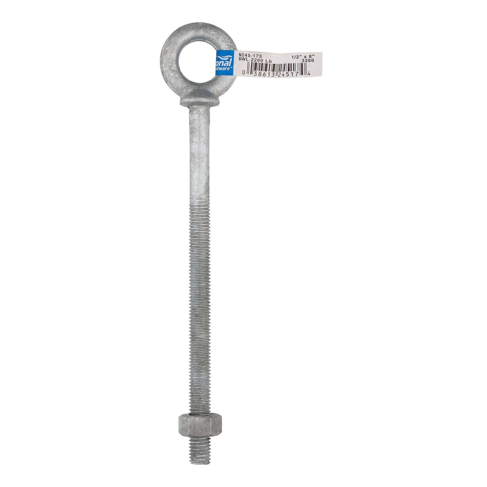 slide 3 of 5, National Hardware 1/2-in 1/2-in x 9-21/25-in Galvanized Interior/Exterior Coarse Thread Eye Bolt, 1 ct