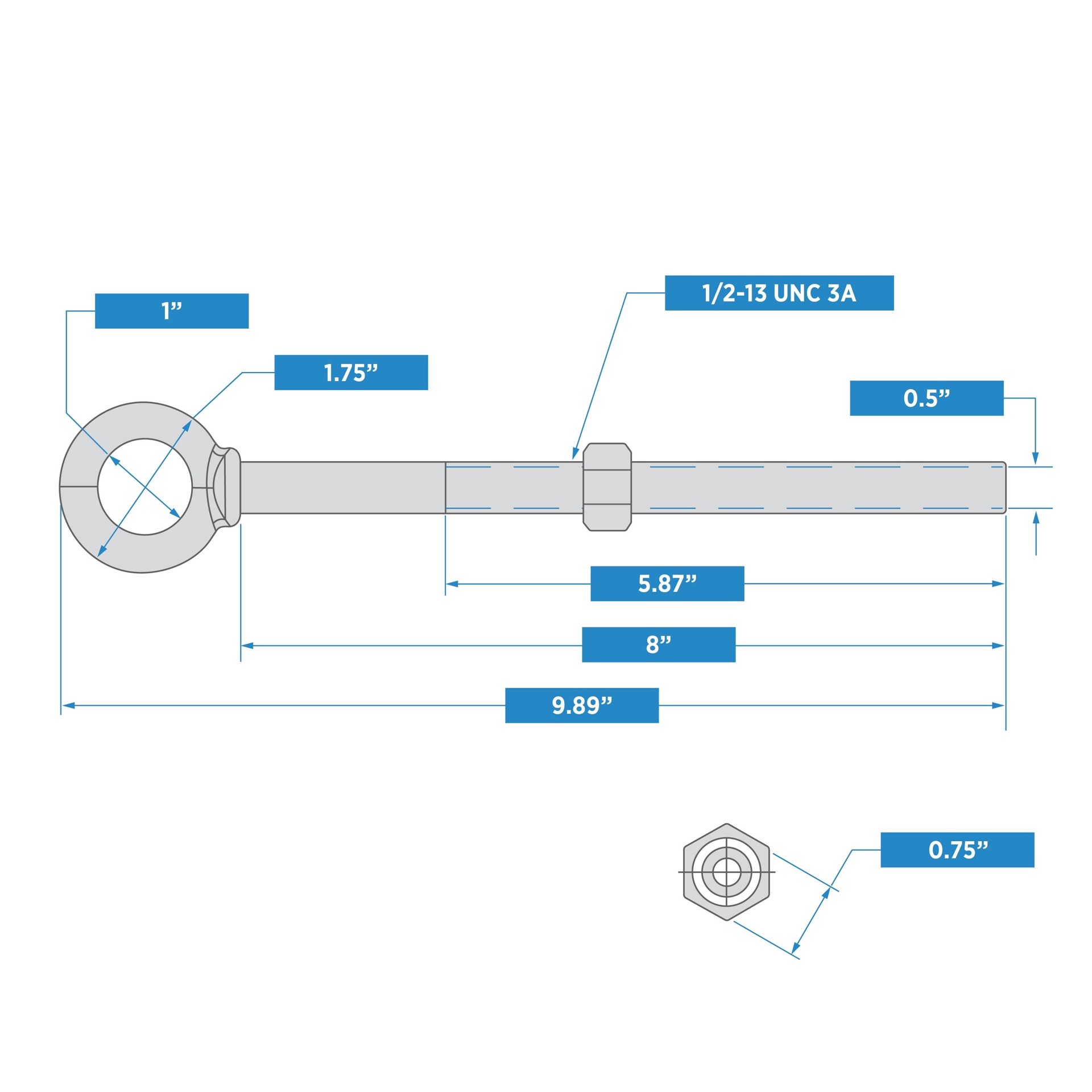 slide 4 of 5, National Hardware 1/2-in 1/2-in x 9-21/25-in Galvanized Interior/Exterior Coarse Thread Eye Bolt, 1 ct