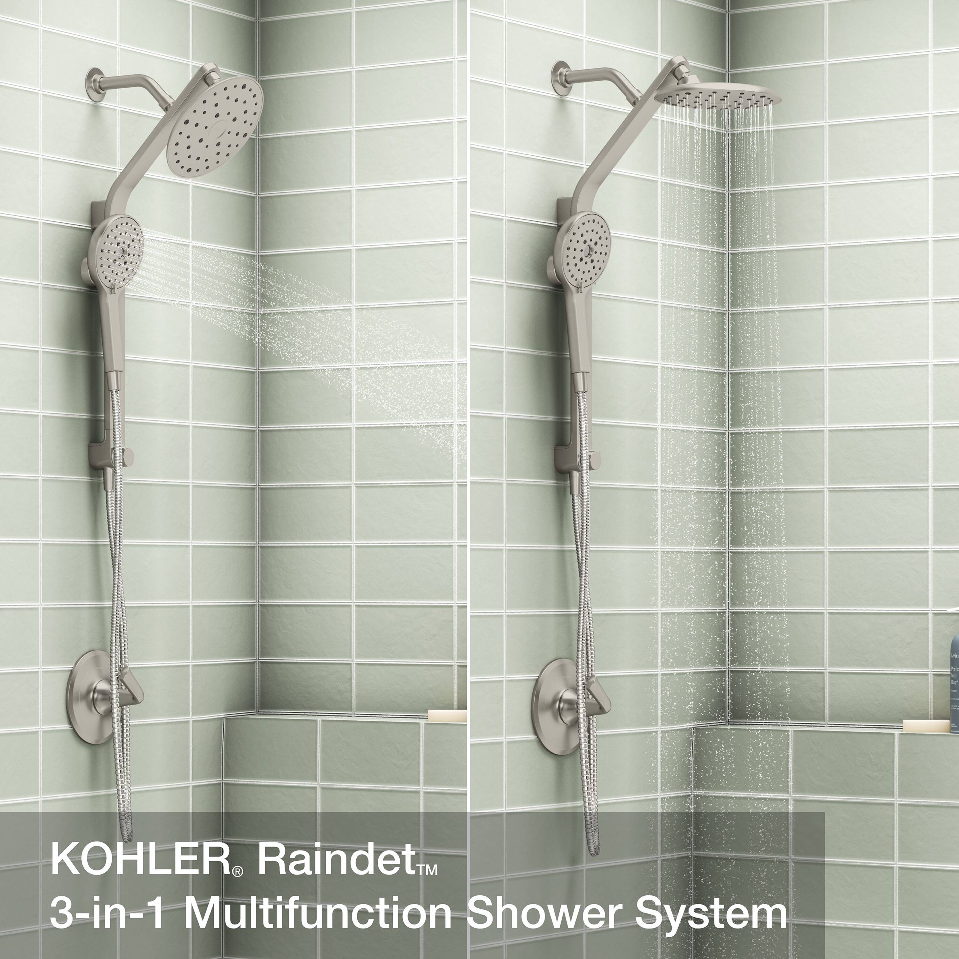 slide 3 of 6, KOHLER Raindet Vibrant Brushed Nickel 7.94-in Shower Faucet Bar System with 3-way Diverter, 1 ct