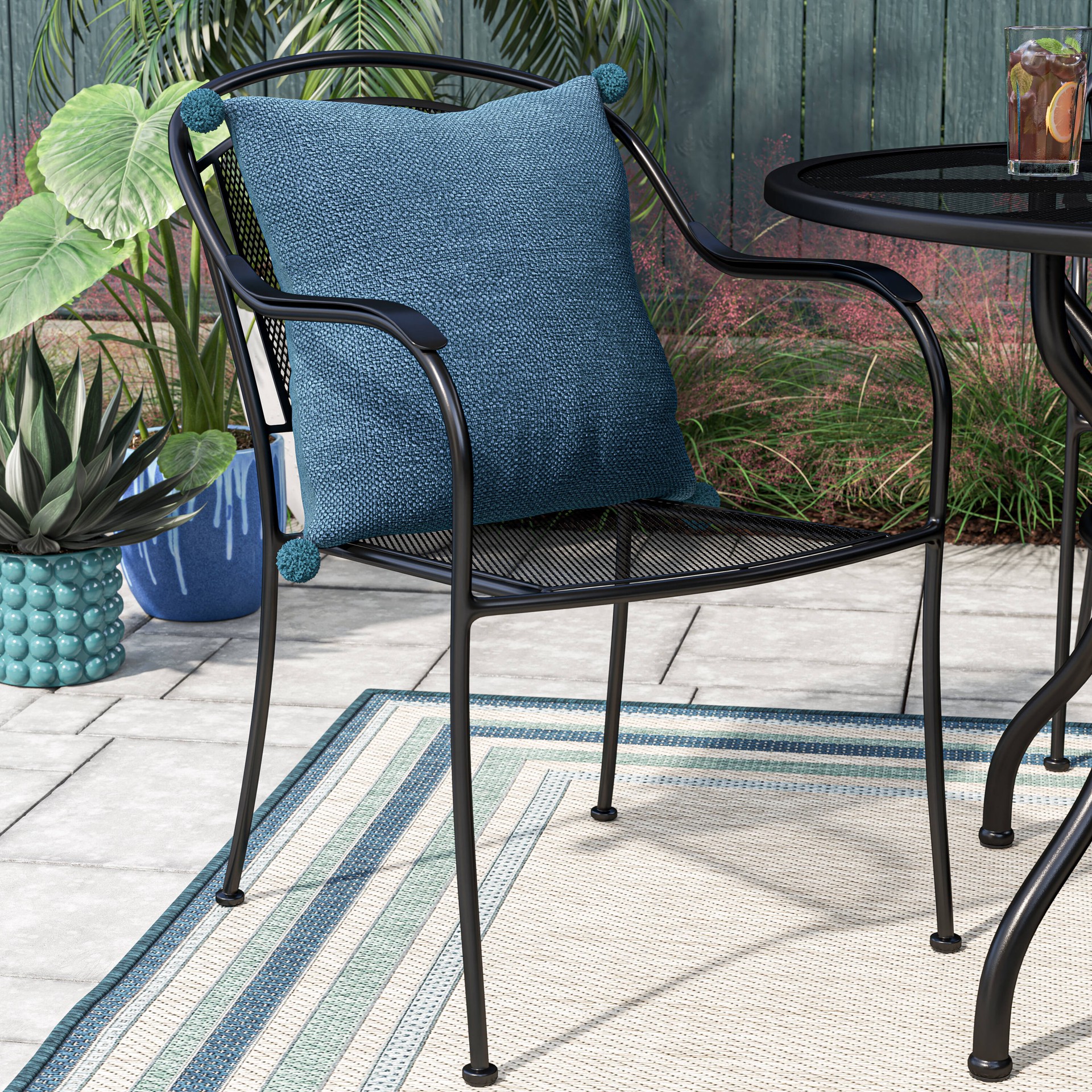 slide 2 of 6, Style Selections Davenport Stackable Black Steel Frame Stationary Dining Chair with Mesh Seat, 1 ct