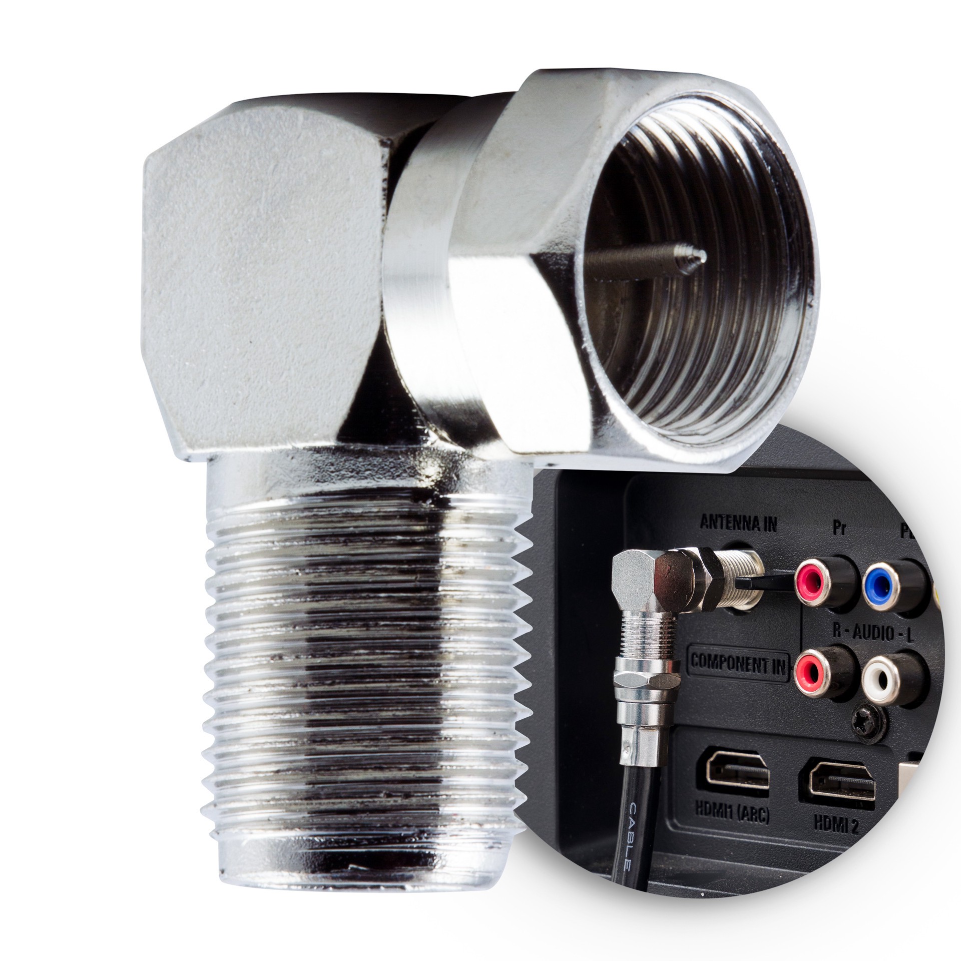 slide 1 of 6, Utilitech Nickel Right angle screw-on F-connector, 1 ct